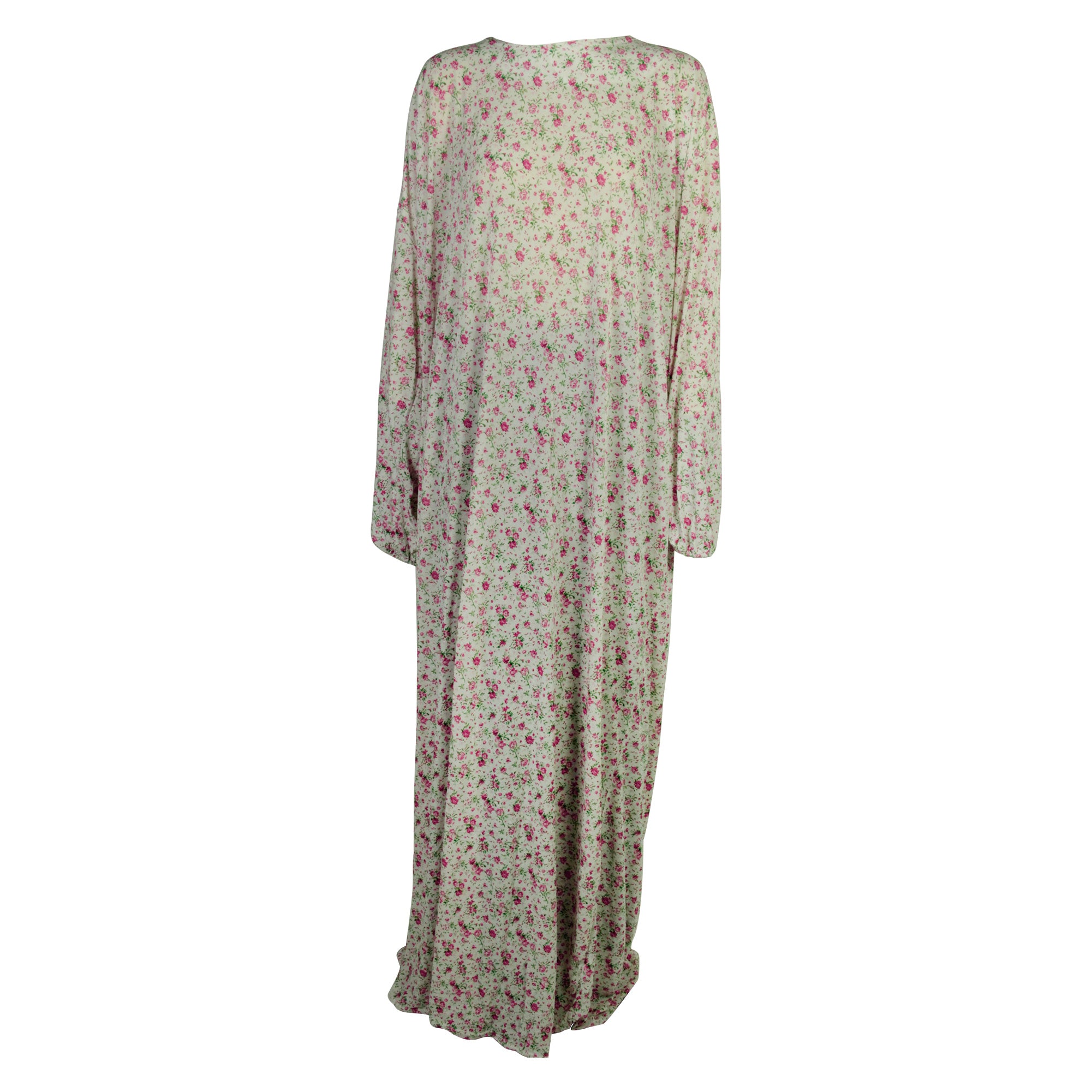 One Size White and Pink Floral Women's Loose Prayer Clothes Abaya Gown With Hijab - Hijaz