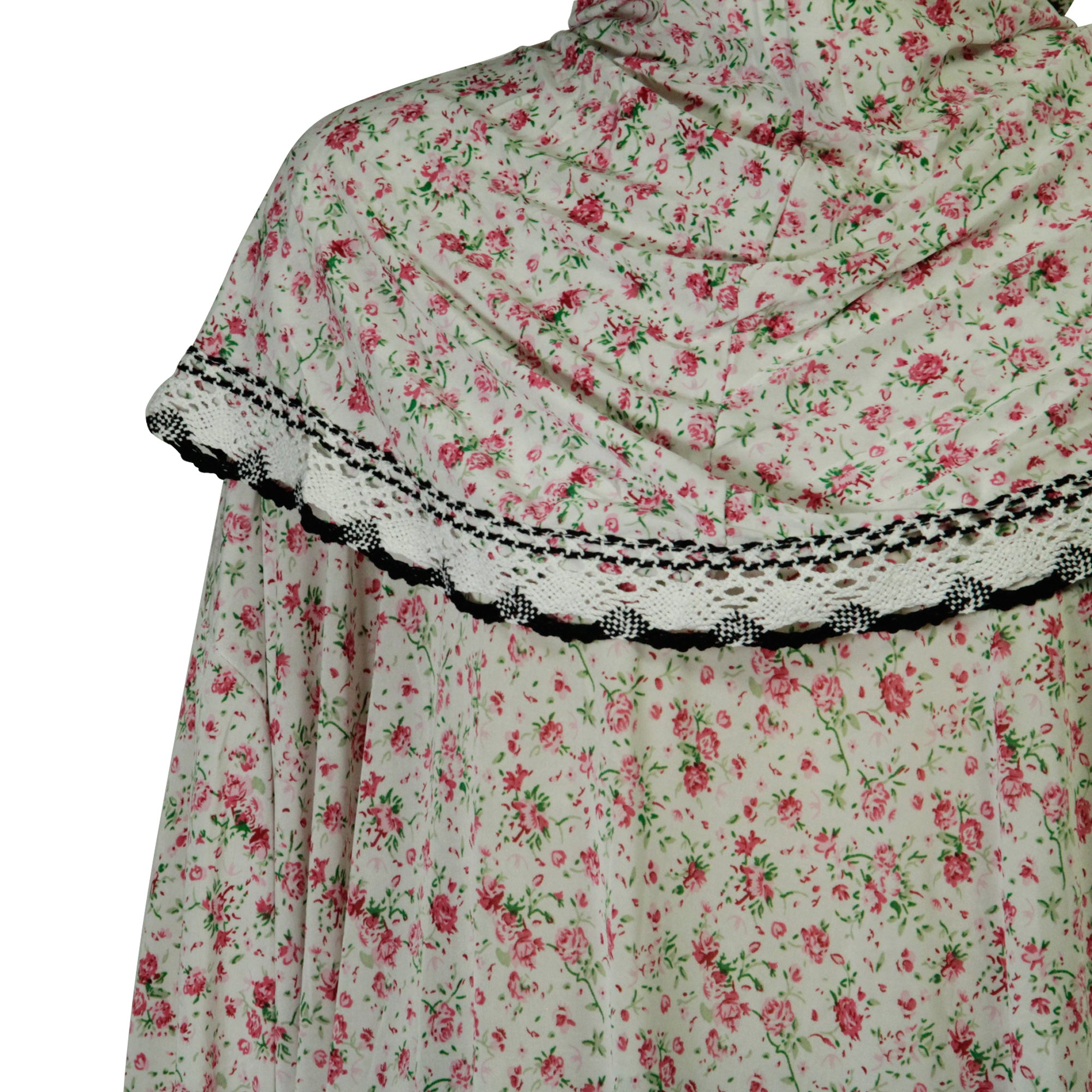 One Size White and Pink Floral Women's Loose Prayer Clothes Abaya Gown With Hijab - Hijaz