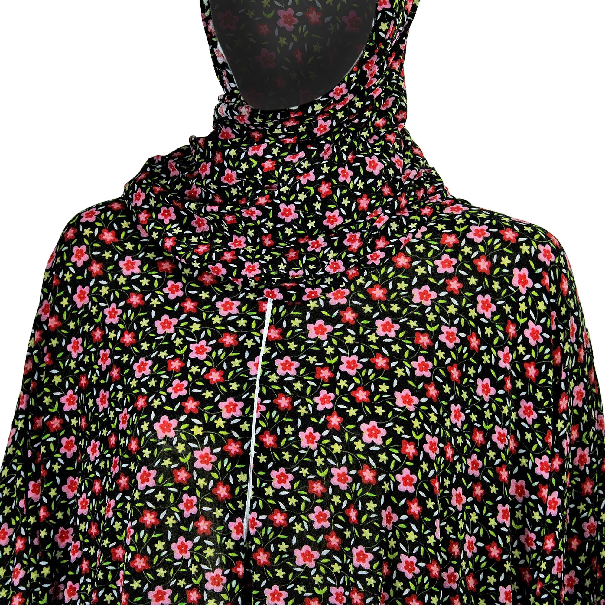 One Size Black Floral Women's Loose Prayer Clothes Abaya Gown With Head Wrap Hijab - Hijaz