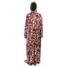 One Size Red Floral Women's Loose Prayer Clothes Abaya Gown With Head Wrap Hijab - Hijaz