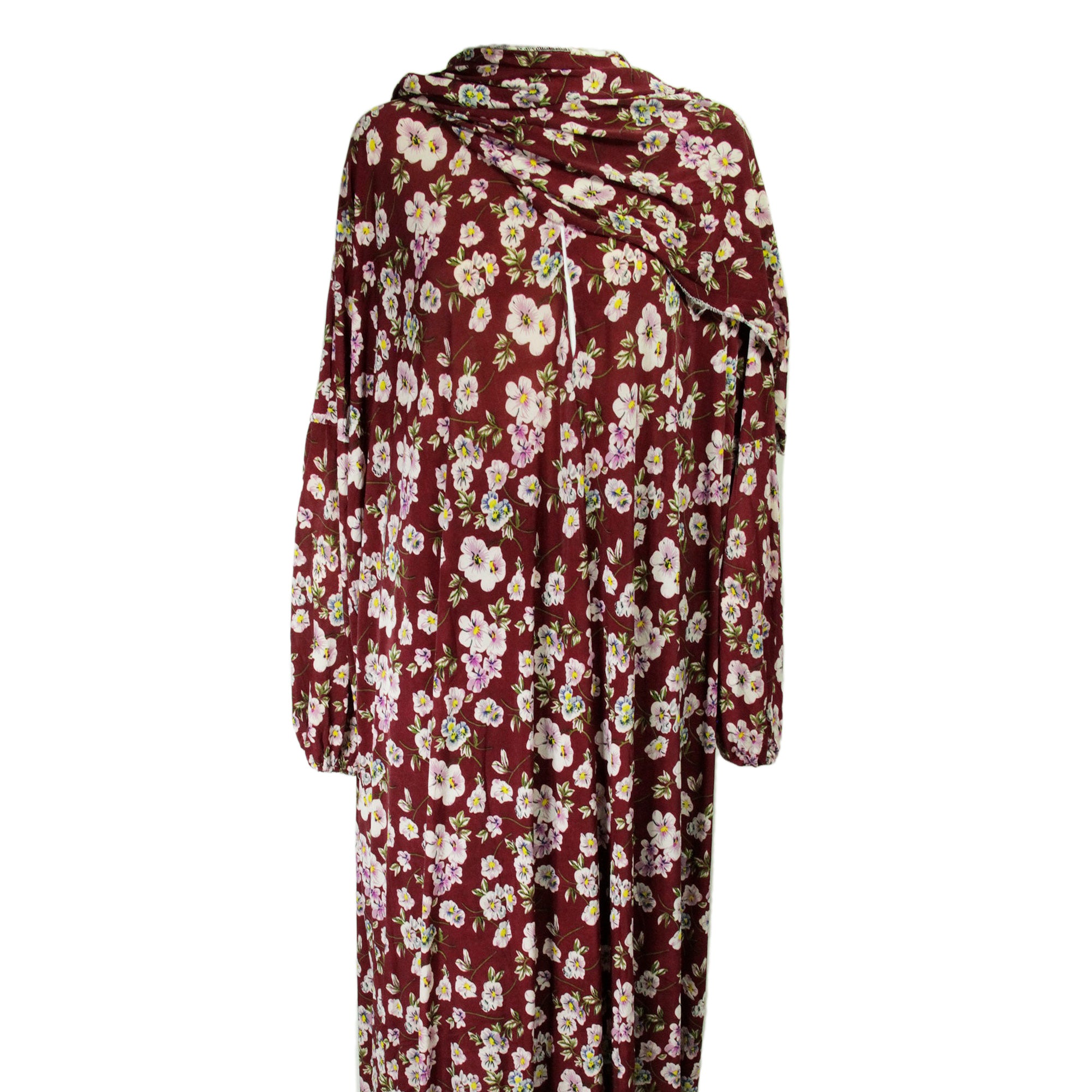 One Size Red Floral Women's Loose Prayer Clothes Abaya Gown With Head Wrap Hijab - Hijaz