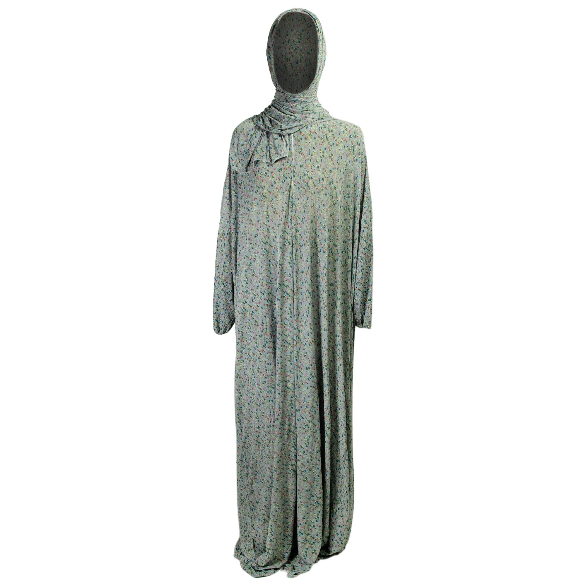 One Size Light Blue Women's Loose Prayer Clothes Abaya Gown With Head Wrap Hijab - Hijaz