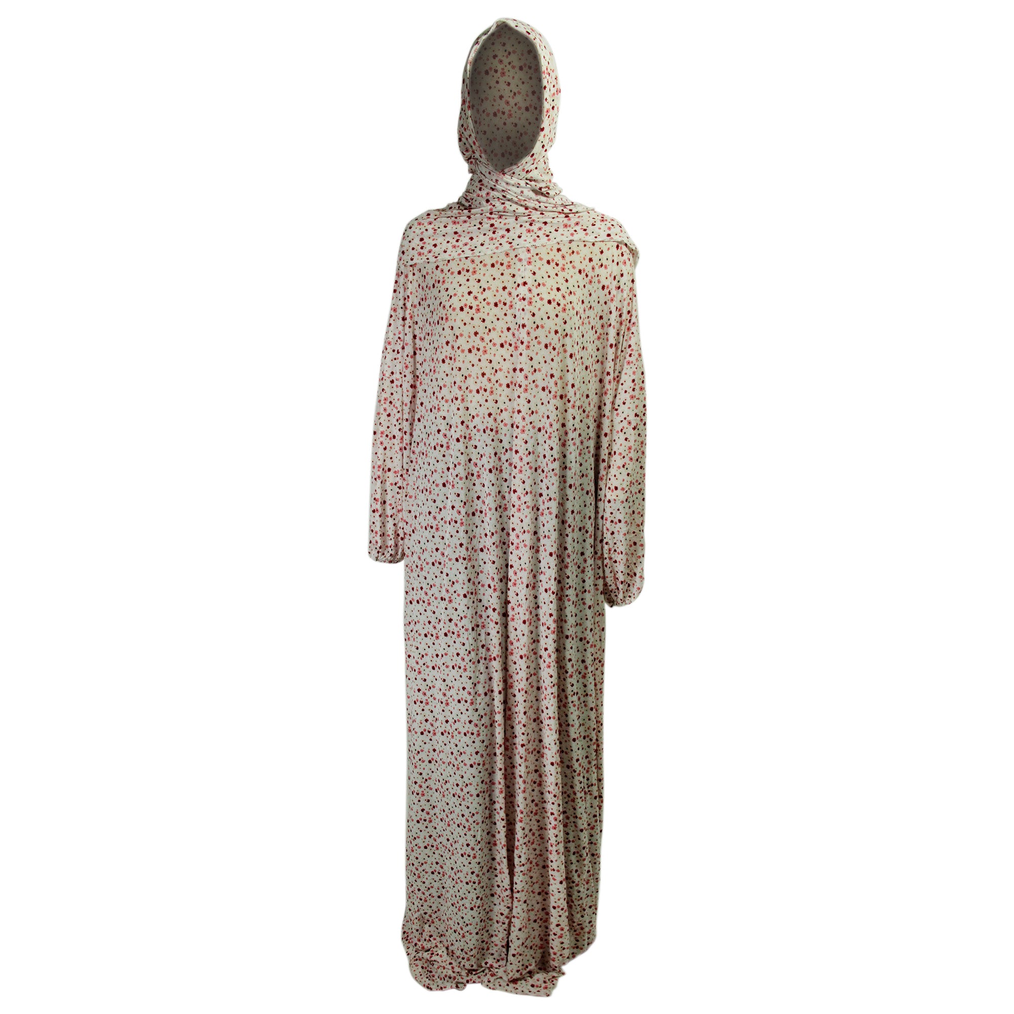 One Size Pink Floral Women's Loose Prayer Clothes Abaya Gown With Wrap Hijab - Hijaz