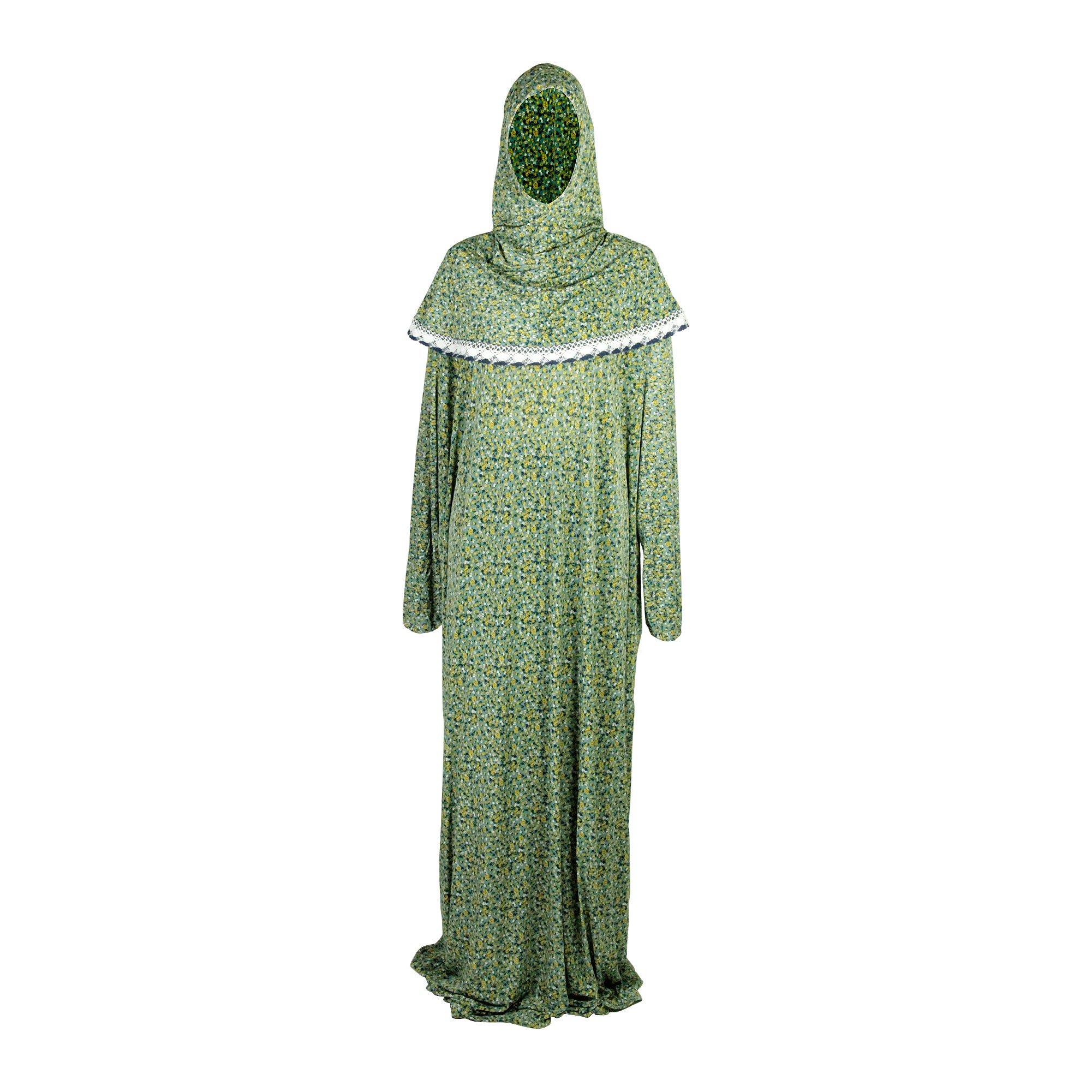 One Size Light Green Women's Loose Prayer Clothes Abaya Gown With Wrap Hijab - Hijaz