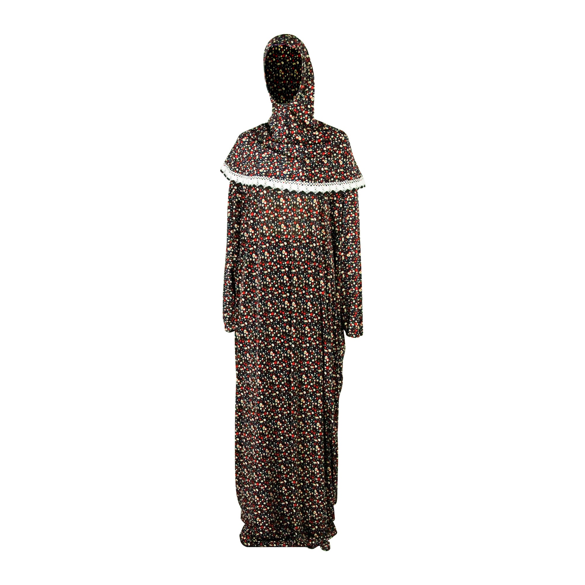 One Size Black Flower Loose Adult Prayer Clothes Abaya Gown With Head Wrap Hijab - Hijaz