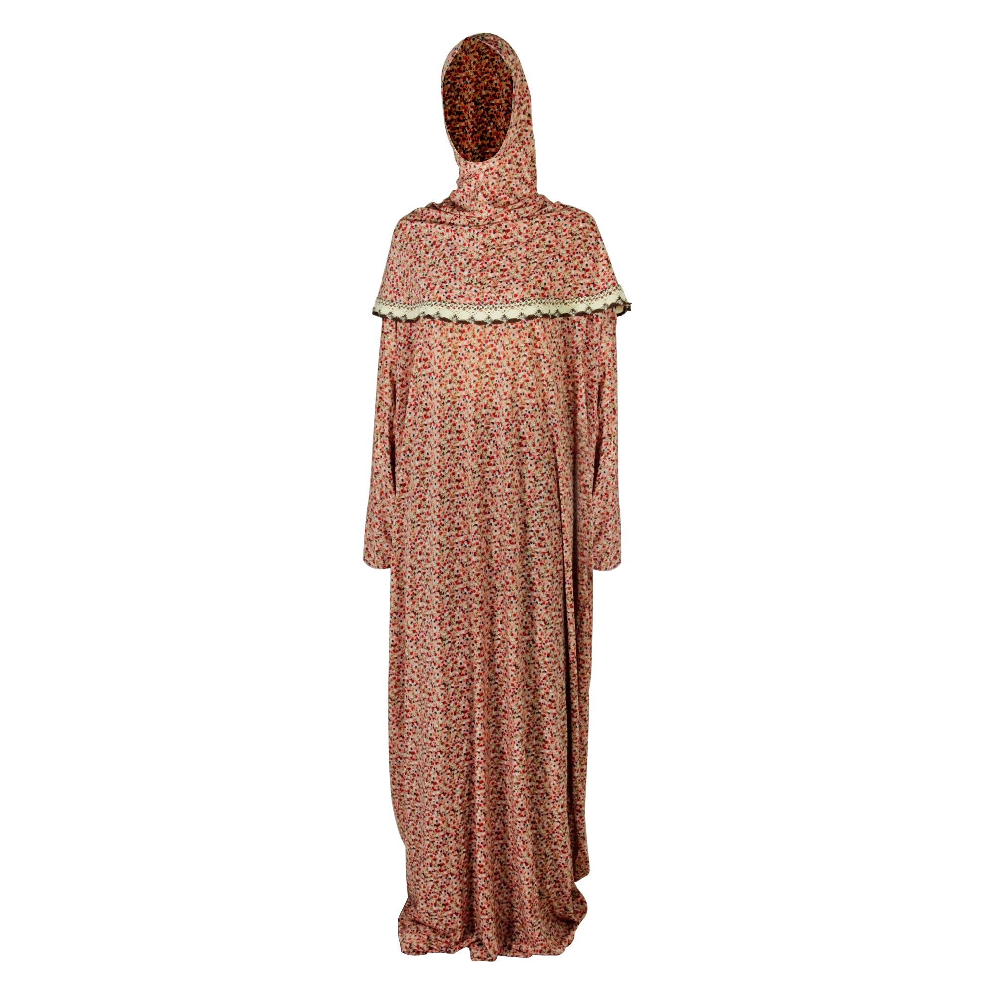One Size Pink Flower Women's Loose Prayer Clothes Abaya Gown With Hijab - Hijaz