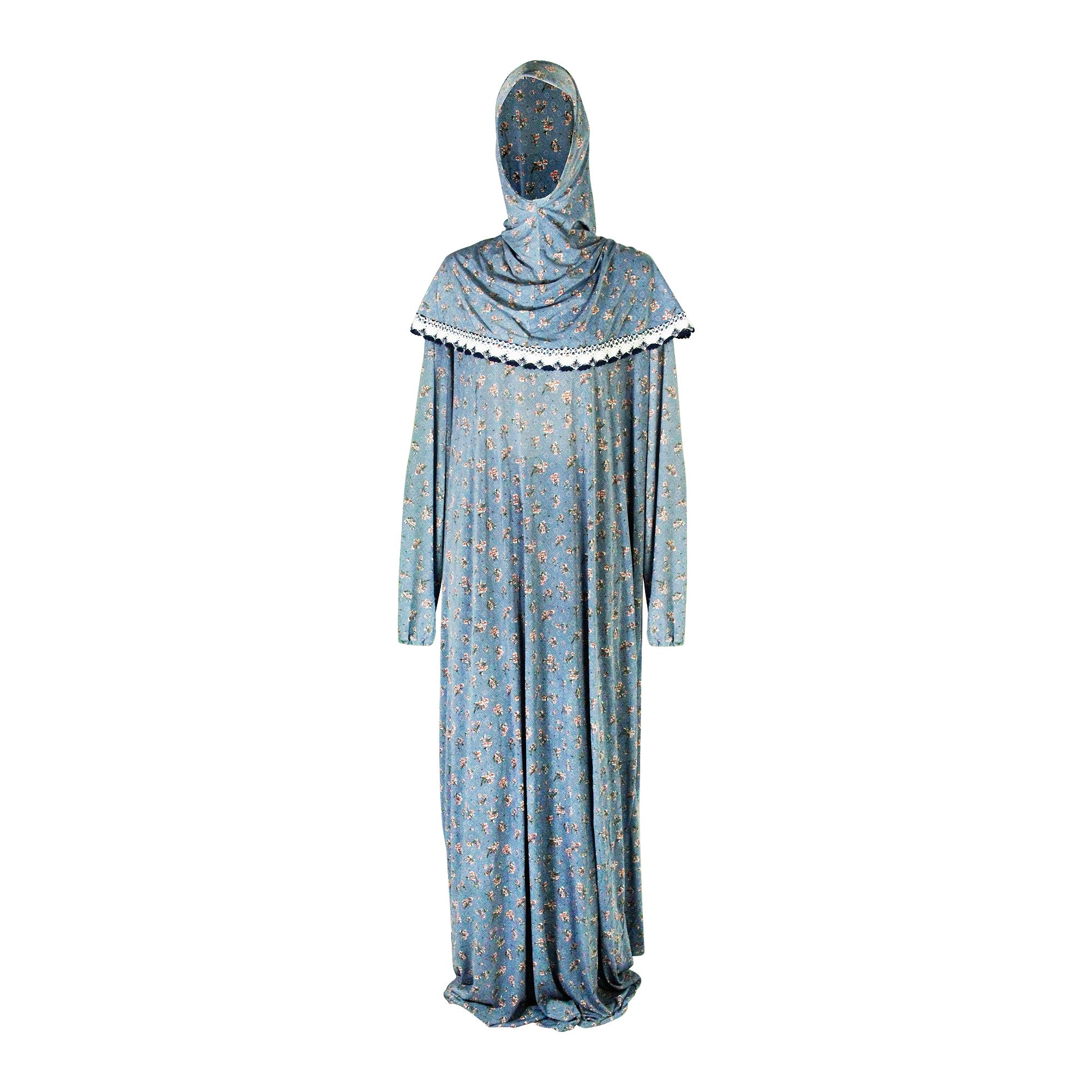 One Size Blue Bouquet Women's Loose Prayer Clothes Abaya Gown With Head Wrap Hijab - Hijaz