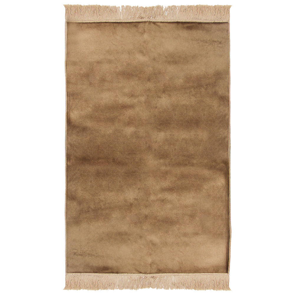 Solid Janamaz Sajadah Beige Tan Color Velour Turkish Sajda Mat with Tassels - Hijaz