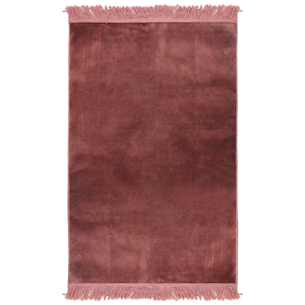 Prayer Rug 3.6' x 2.3' Solid Plain Dark Pink Color with Tassels - Hijaz