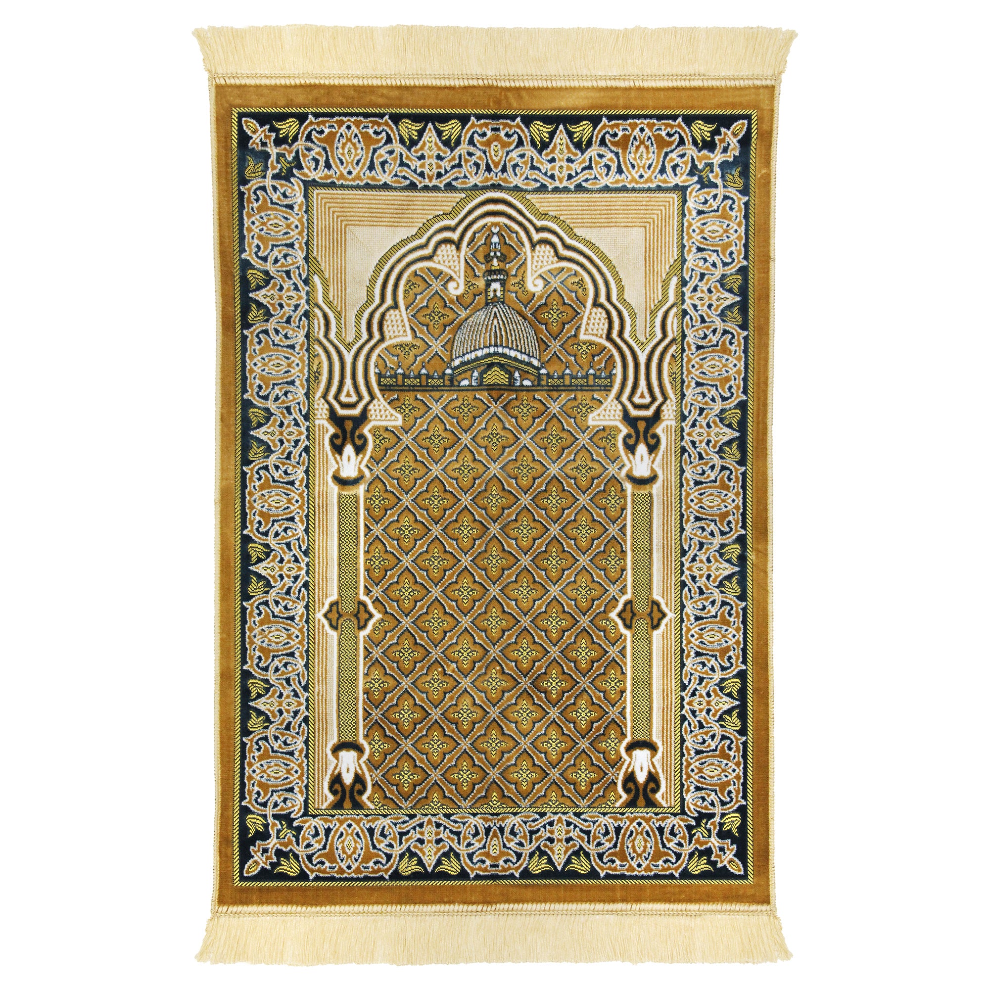 Brown Tan Suede Prayer Rug with Pillar and Nabawi Image and Tan Tassle ...