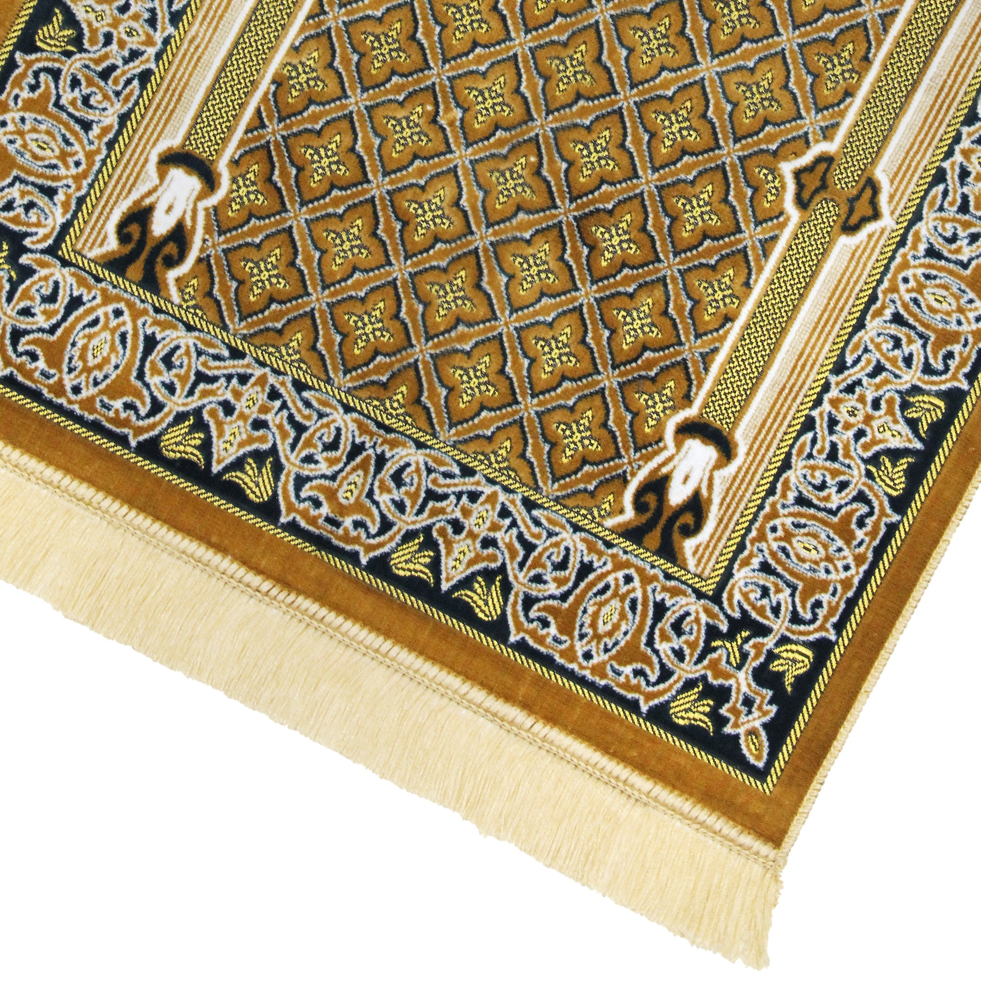 Brown Tan Suede Prayer Rug with Pillar and Nabawi Image and Tan Tassle - Hijaz