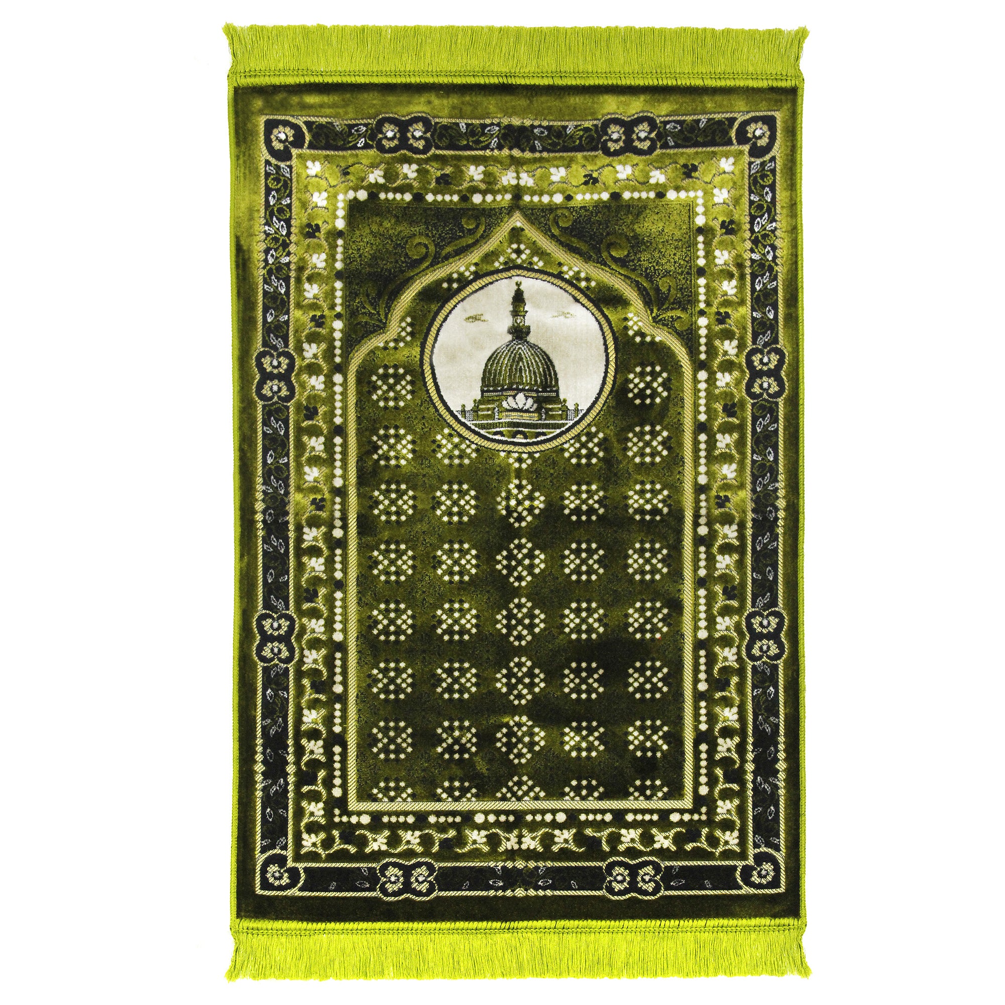 Lime Green Medina Nabawi Image Turkish Prayer Rug with Flower Border ...