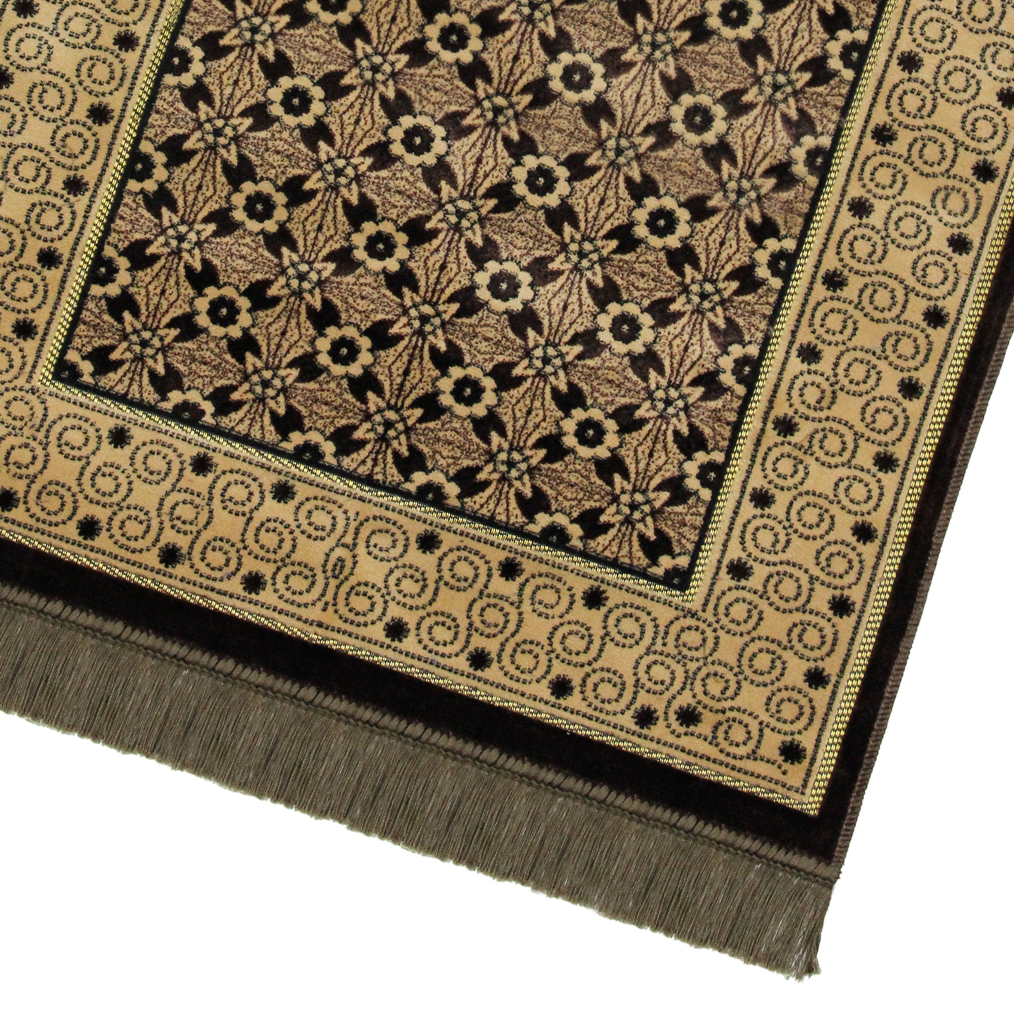 Brown Single Prayer Rug with Italian Style Design Archway and Brown Tassles - Hijaz