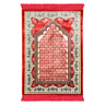 Cherry Red Single Prayer Rug with Tan Lotus Border & Archway with Red Tassles - Hijaz