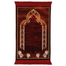Red and Orange Suede Authentic Turkish Prayer Rug with Mesh Archway Red Tassles - Hijaz