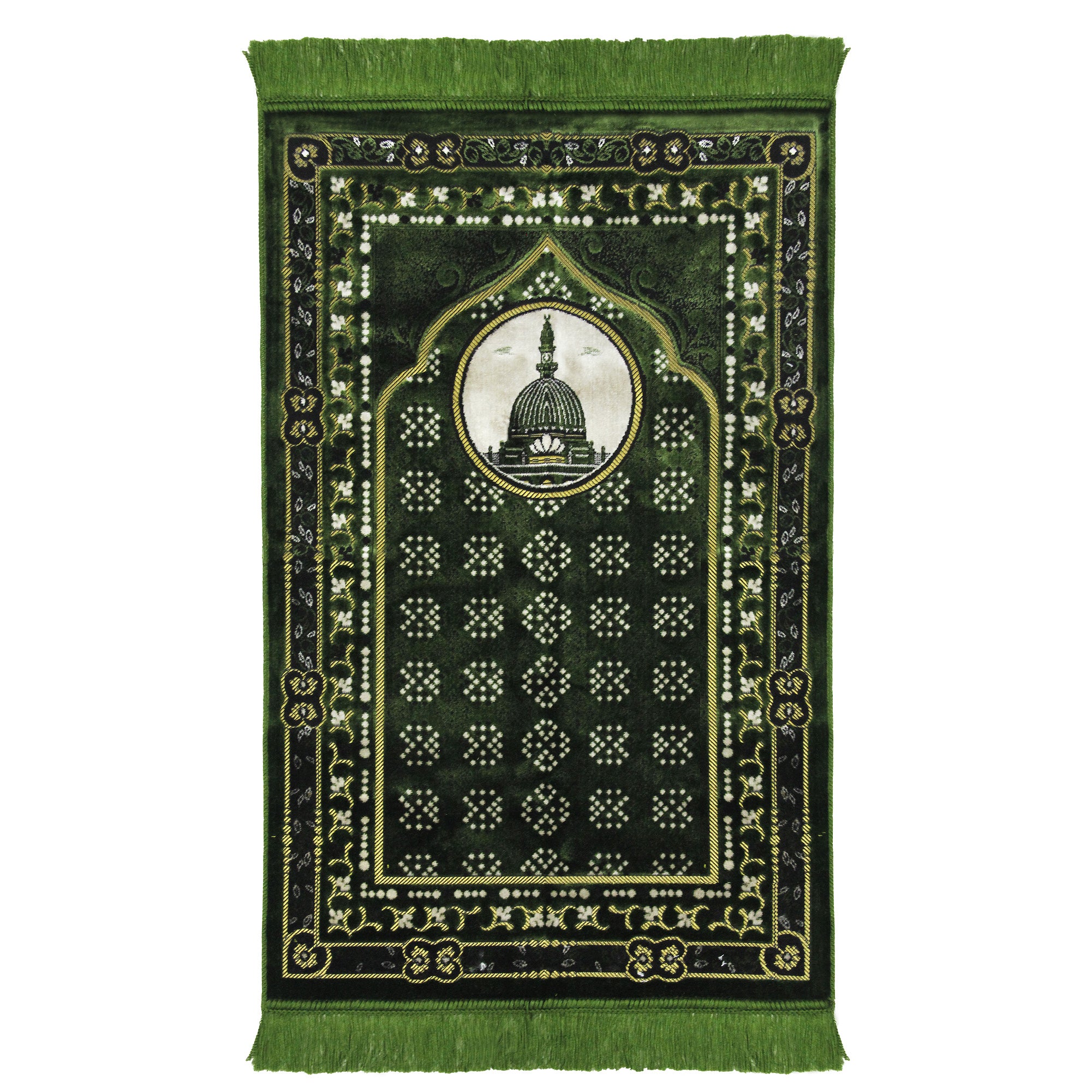Forest Green Medina Nabawi Image Turkish Prayer Rug with Flower Border ...