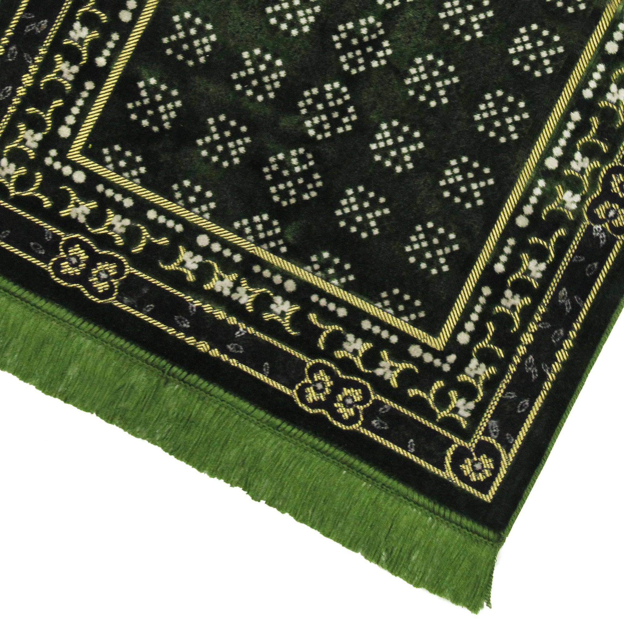 Forest Green Medina Nabawi Image Turkish Prayer Rug with Flower Border ...