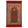 Red and Orange Suede Prayer Rug with Pillar and Nabawi Image Red Tassles - Hijaz