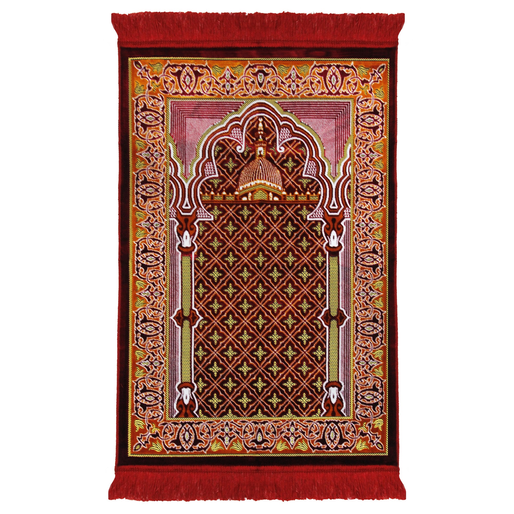 Red and Orange Suede Prayer Rug with Pillar and Nabawi Image Red ...