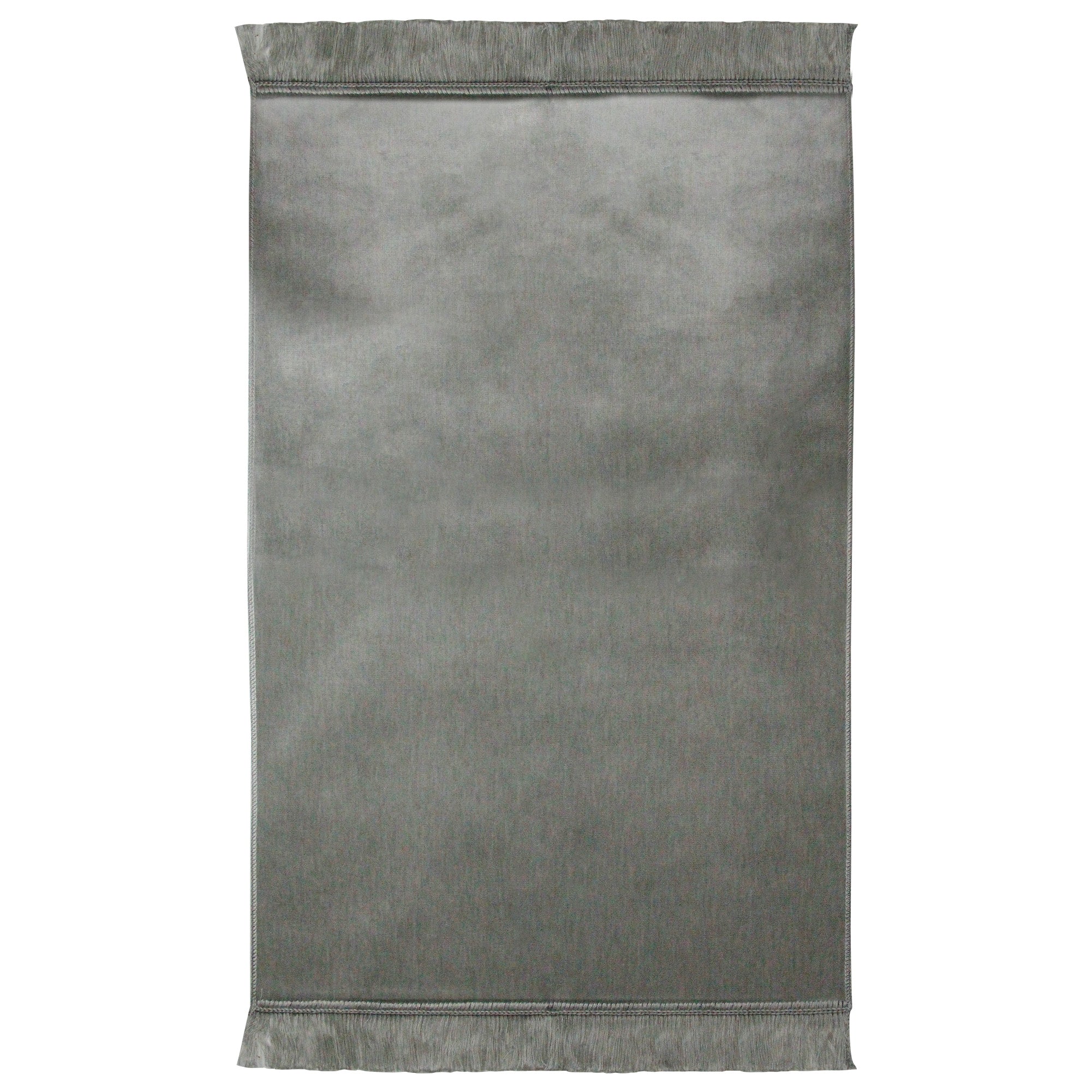 Solid Plain Janamaz Sajadah Shiny Silver Color Velour Sajda Mat with Tassels - Hijaz