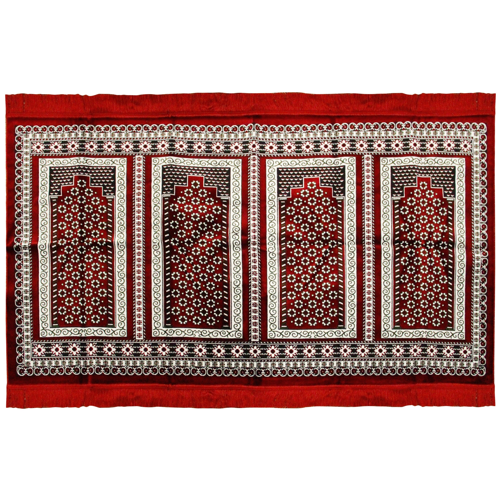 Four Person Red and White Floral Archway Design Turkish Family Prayer Rug - Hijaz
