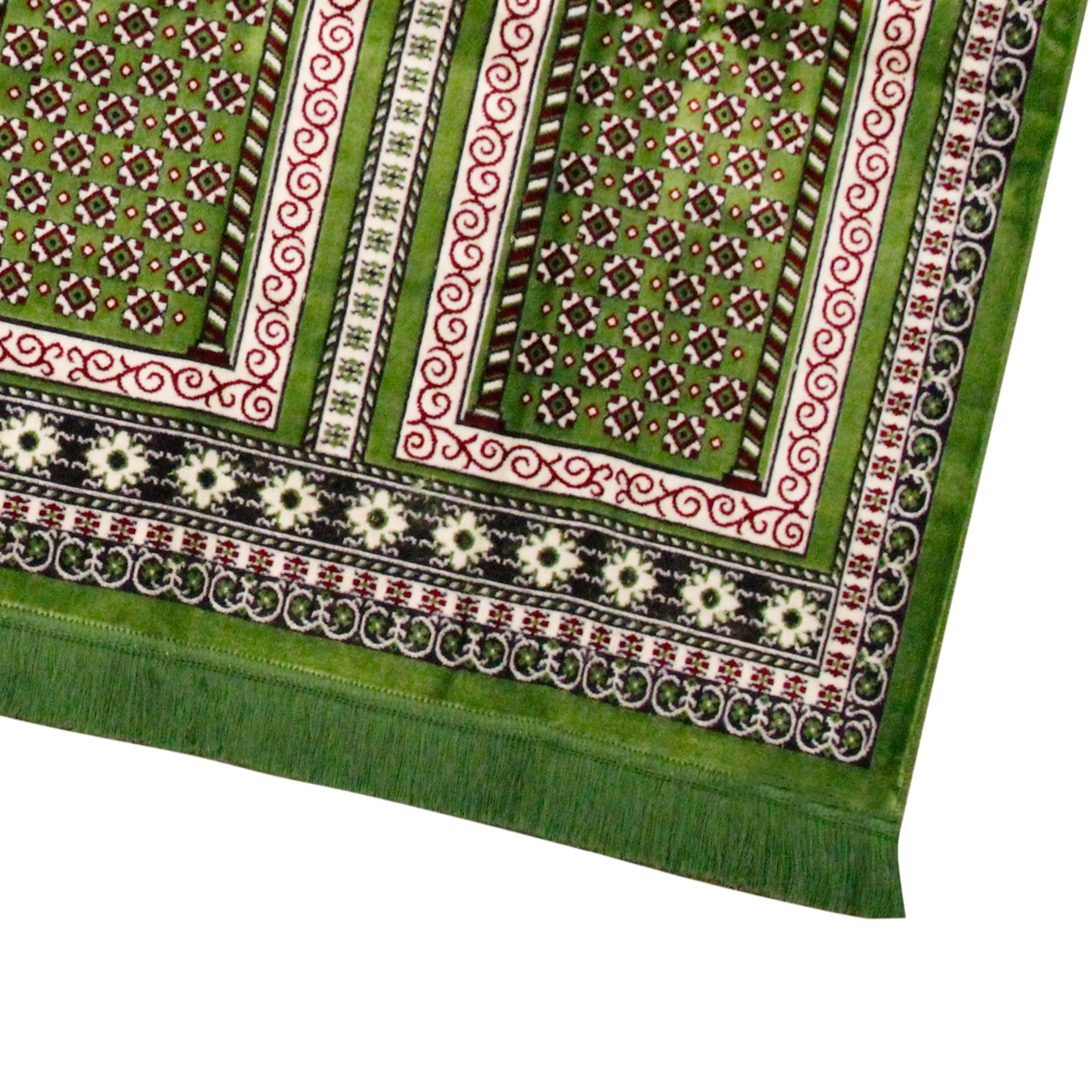 Four Person Green and White Floral Archway Design Turkish Family Prayer Rug - Hijaz