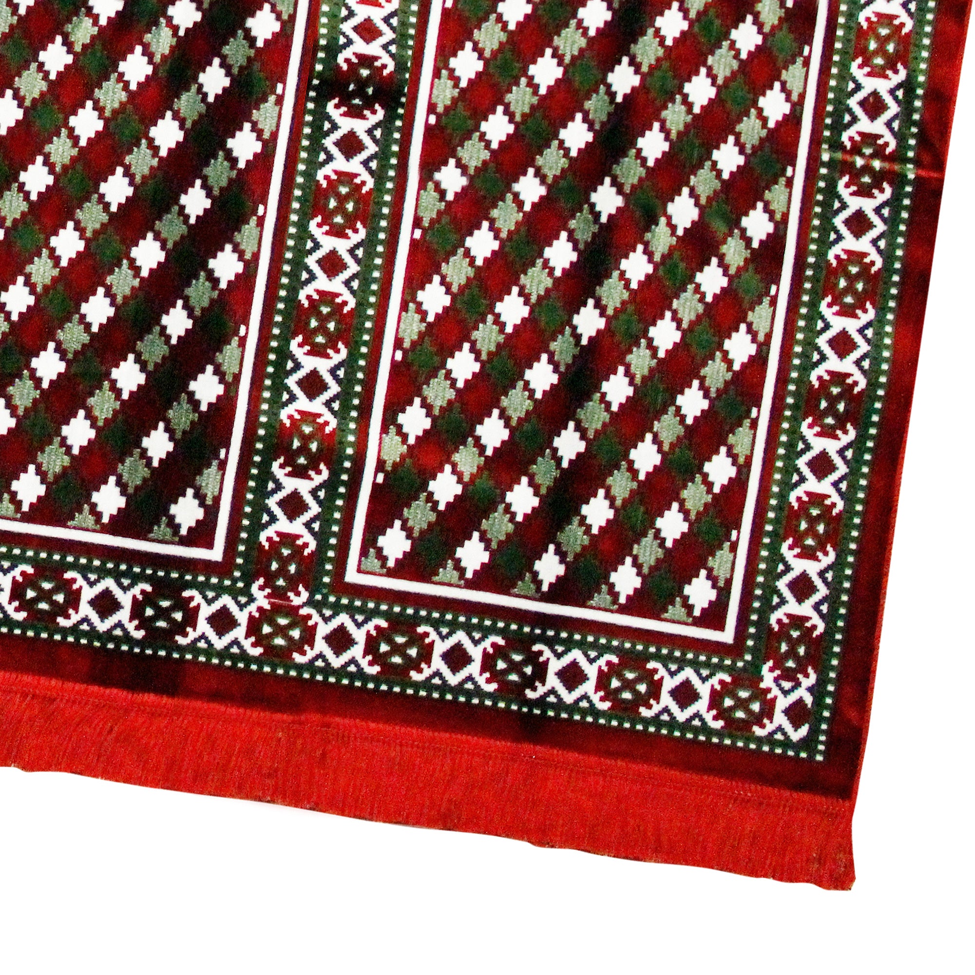 Four Person Red White and Green Diamond Design Family Sized Prayer Rug - Hijaz