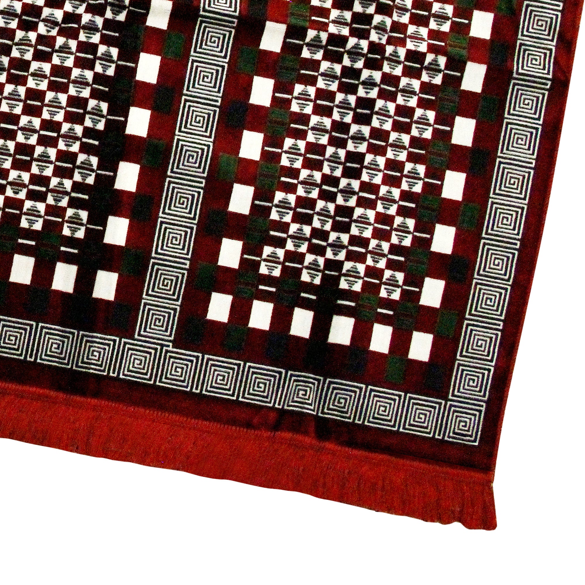 Four Person Red Greek Key and Square Design Family Size Turkish Prayer Rug - Hijaz