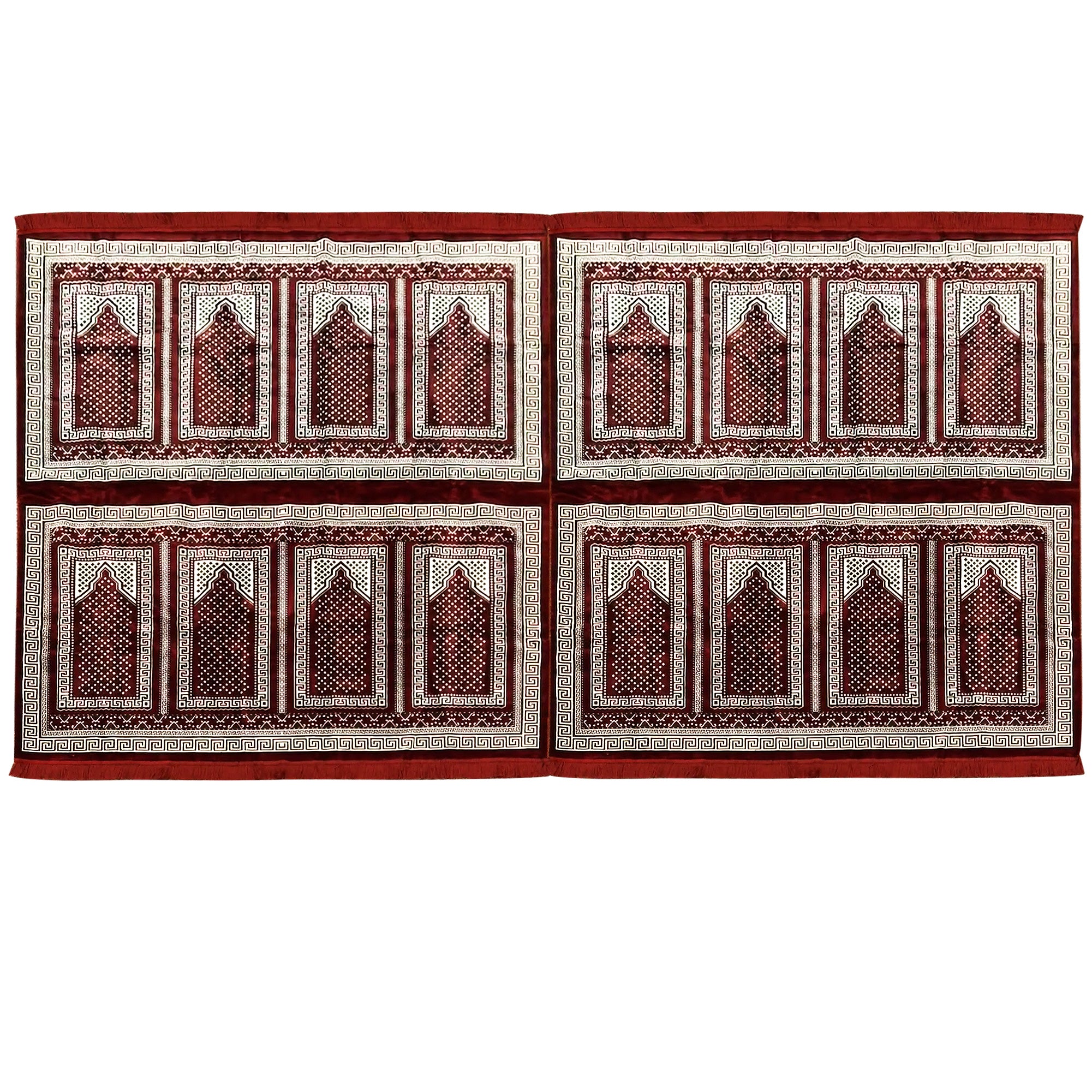 Sixteen Person Red and White Greek Key and Diamond Design Turkish Family Prayer Rug - Hijaz