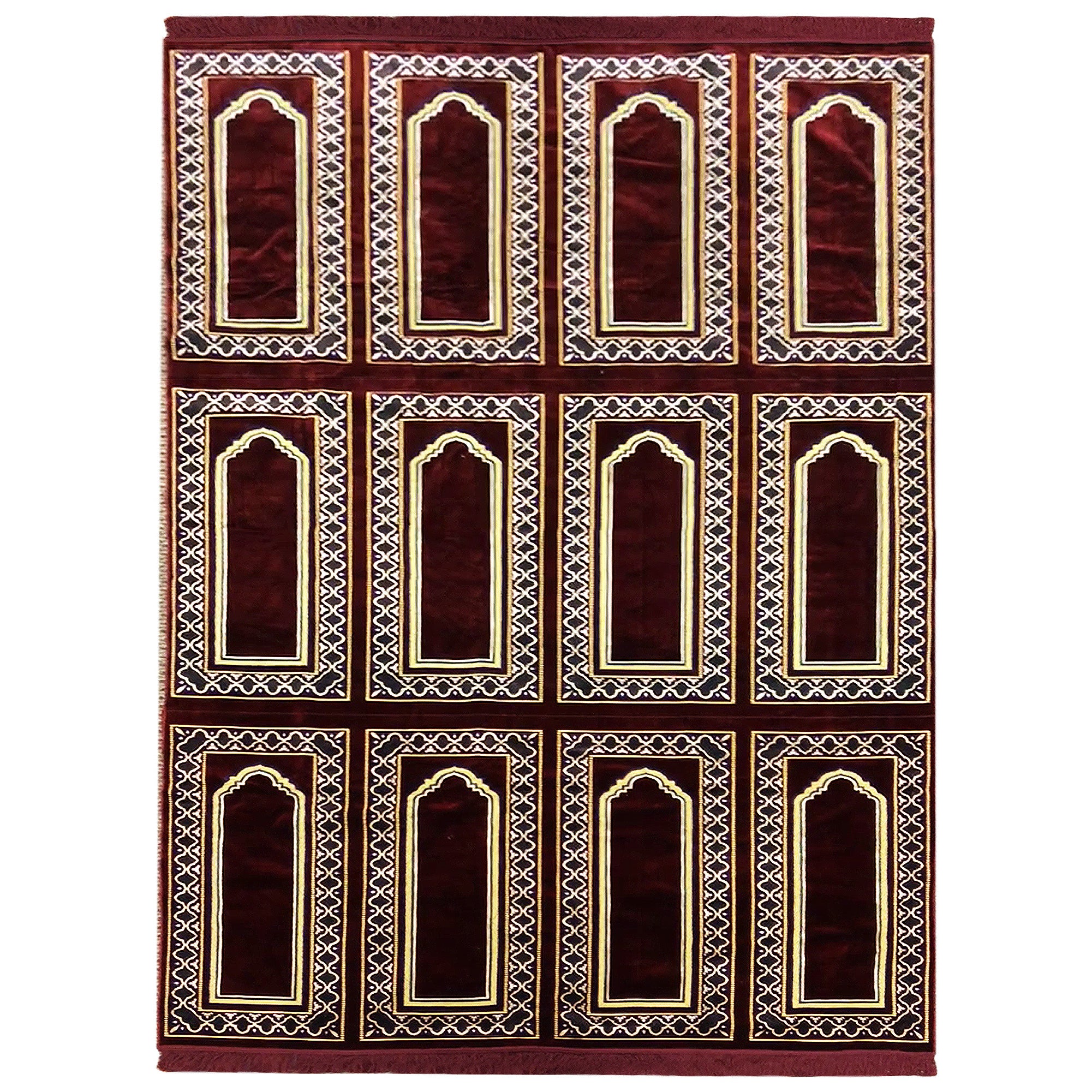 Twelve Person Red and Gold Simple Archway Three Layer Family Prayer Rug - Hijaz