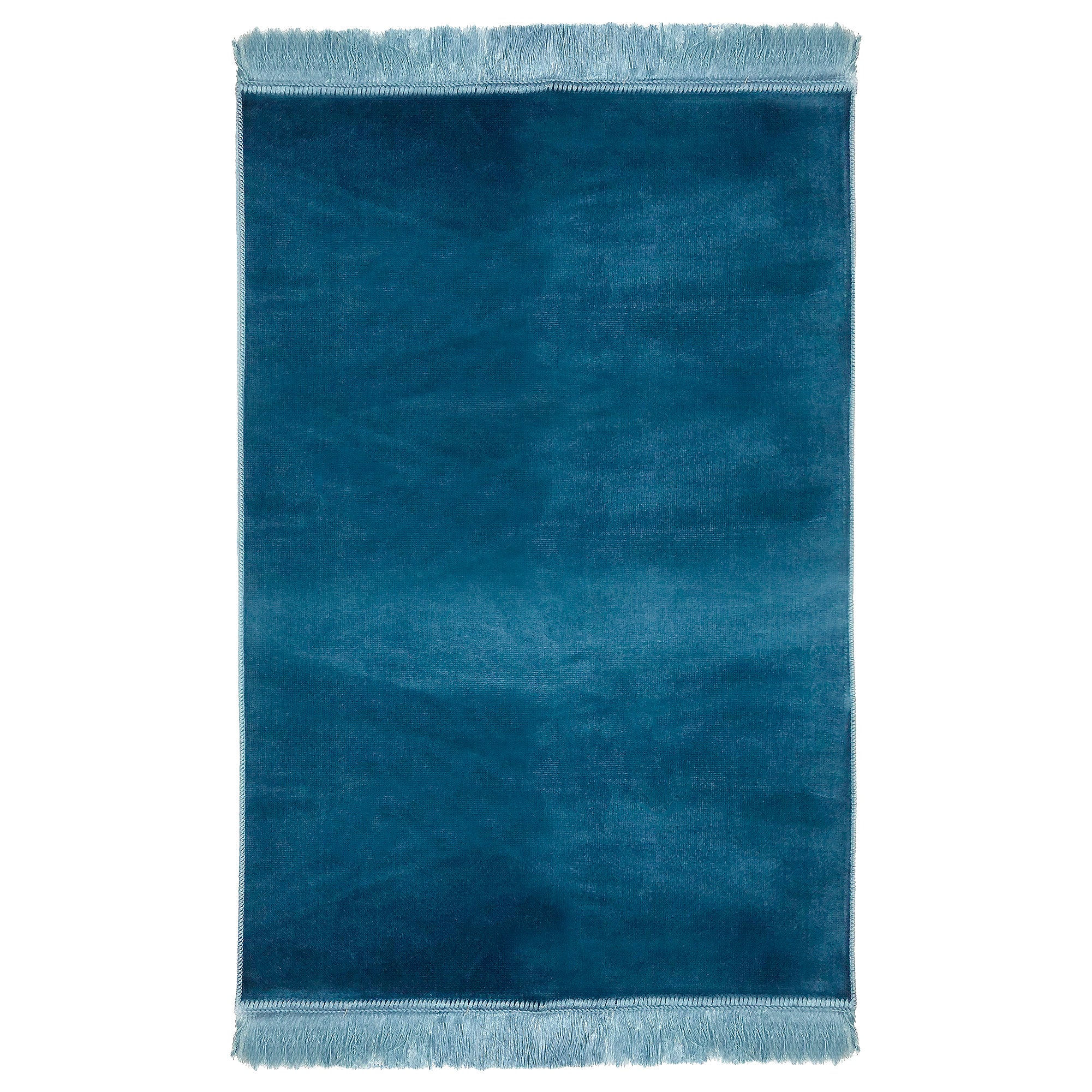 Solid Janamaz Sajadah Steel Blue Color Turkish Velour Prayer Rug with Tassels - Hijaz