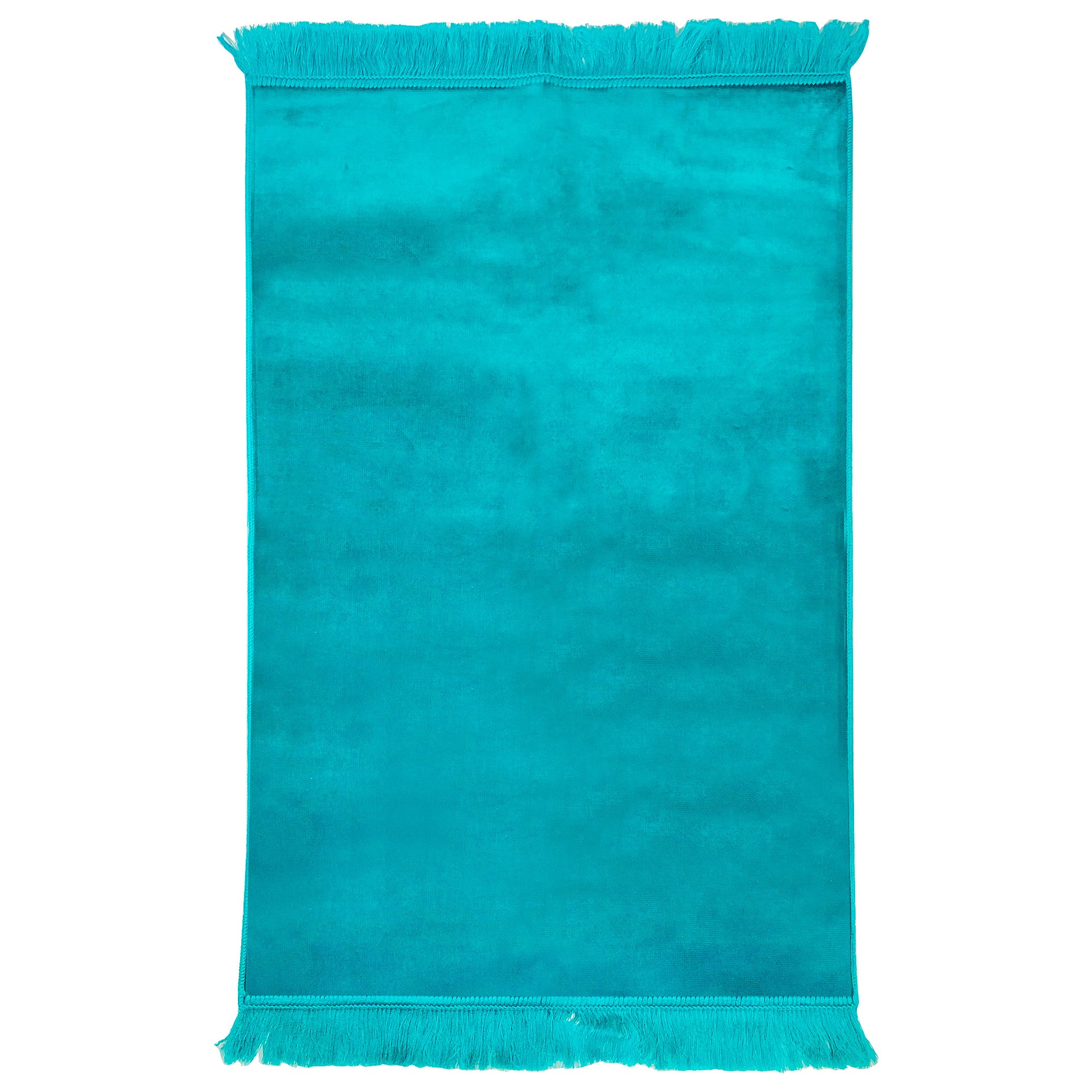 Solid Janamaz Sajadah Cyan Blue Color Turkish Velour Prayer Rug with Tassels - Hijaz