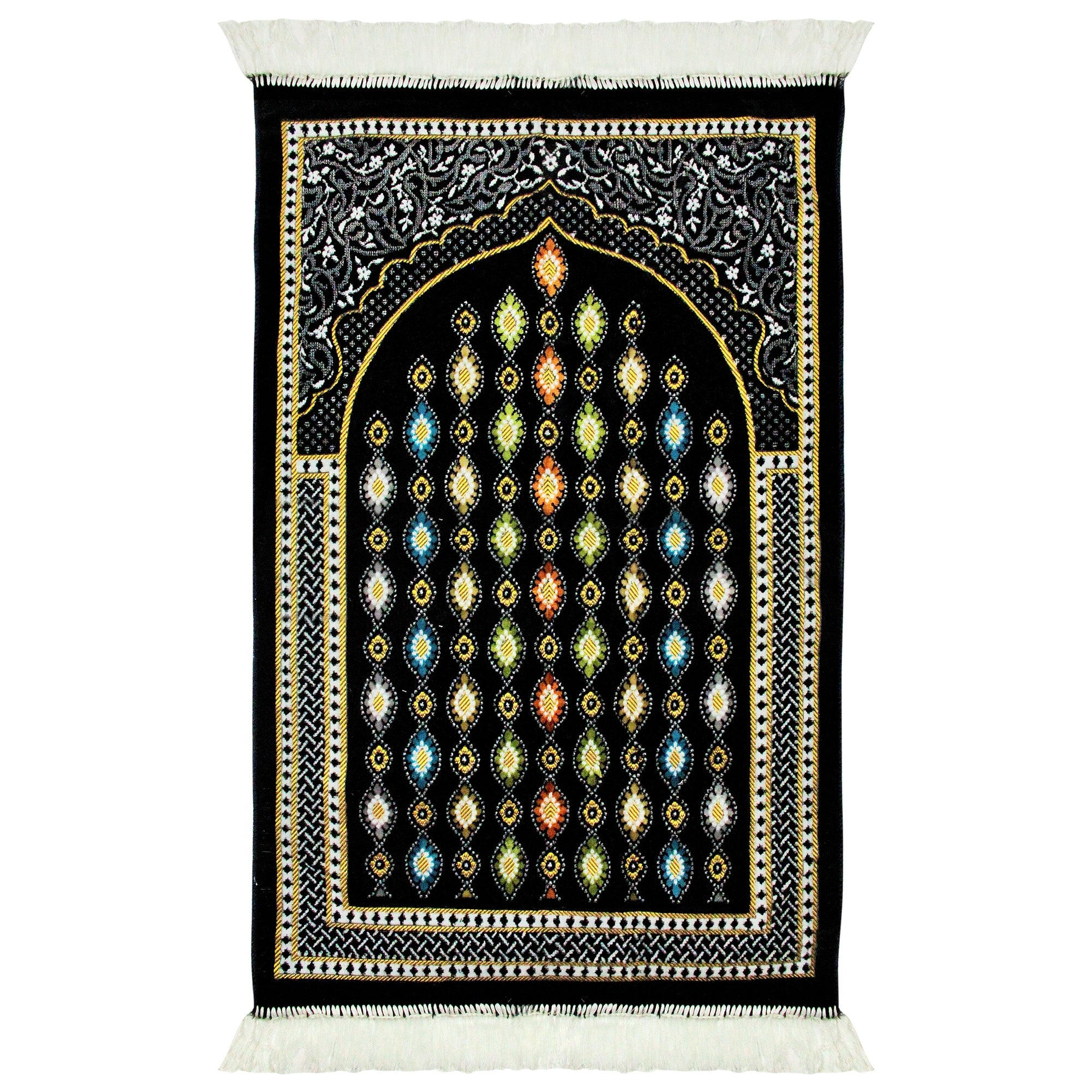 Border Lantern Design Soft Lightweight Turkish Prayer Rug with Tassles - Hijaz