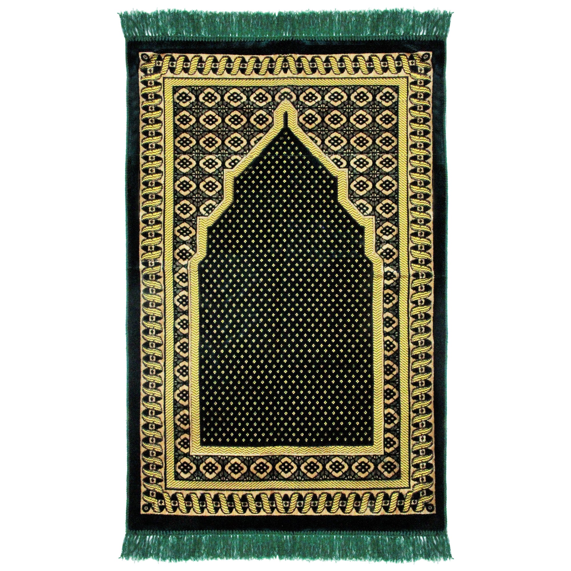 Gold Helix Border and Archway Lightweight Simple Turkish Prayer Rug with Tassles - Hijaz