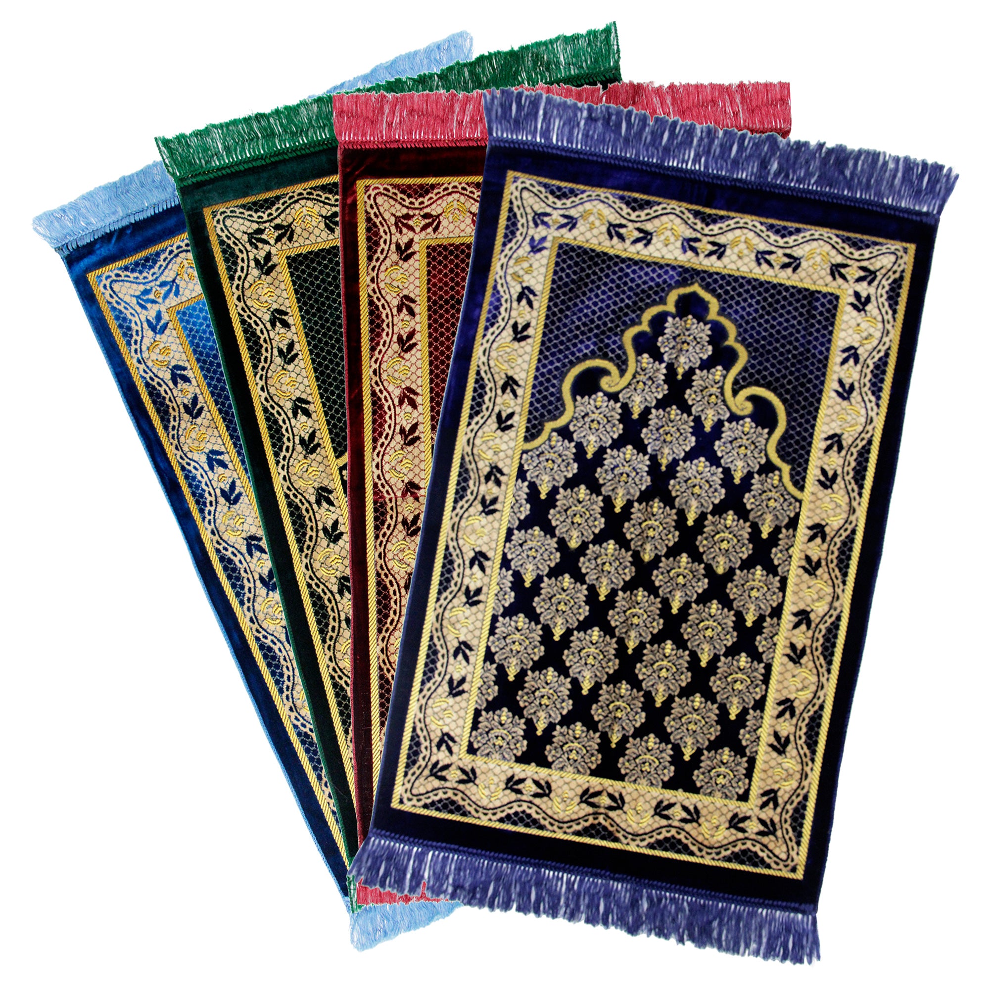 Premium Soft Turkish Prayer Rug Sajada Mat Gold Floral Border - Hijaz