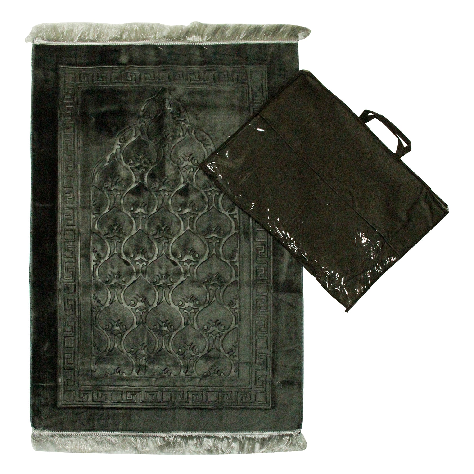 Solid Gray Padded Outdoor Travel Prayer Rug Sajada Janamaz with Carry Bag - Hijaz