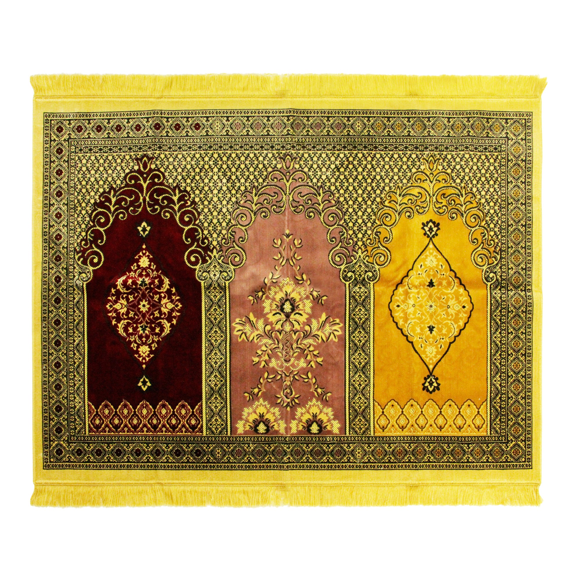 Tricolor Turkish Three Person Soft Extra Large Family Prayer Rug Sajadah Mat - Hijaz