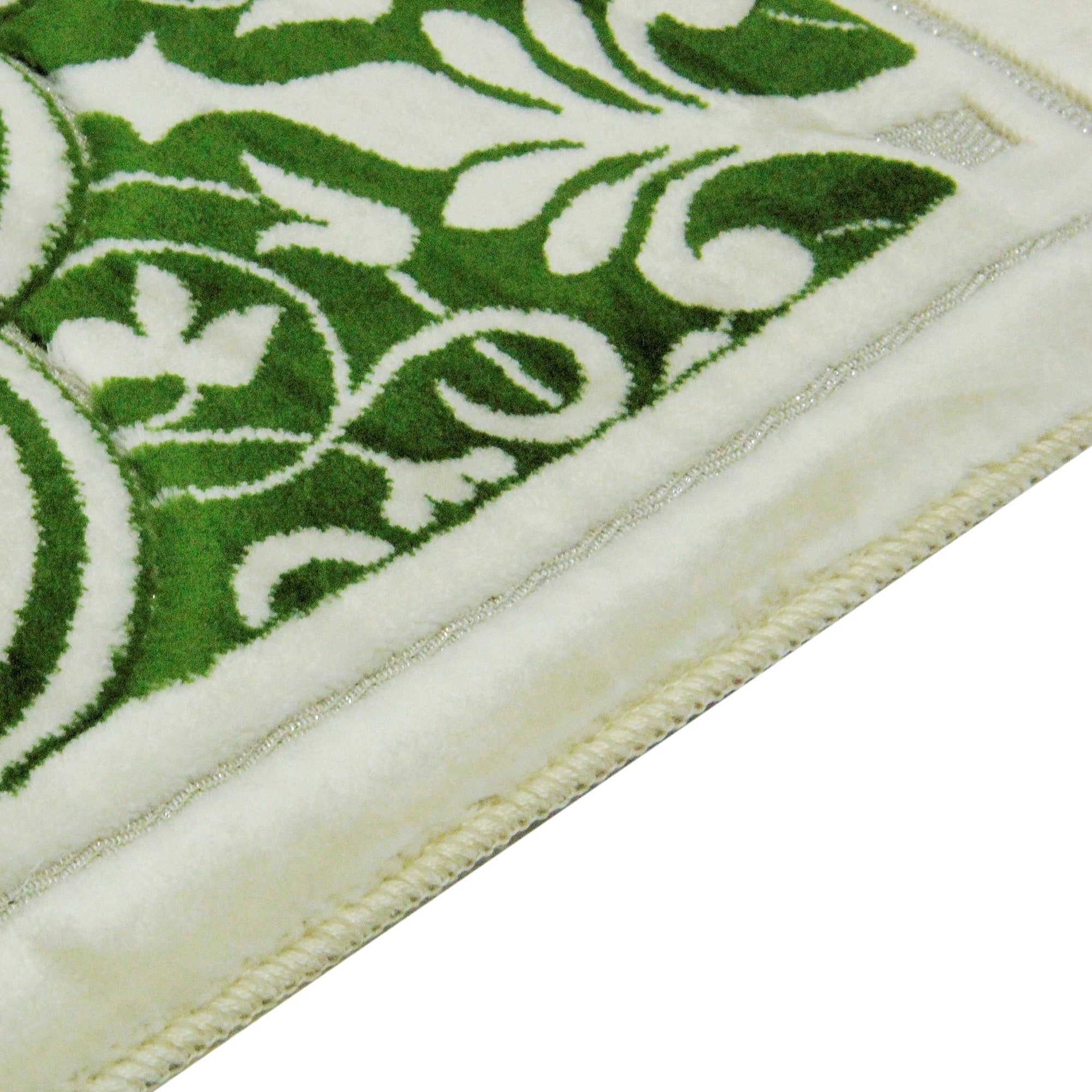 White and Green Premium Soft Extra Wide Turkish Prayer Rug Sajada Silver Trim - Hijaz