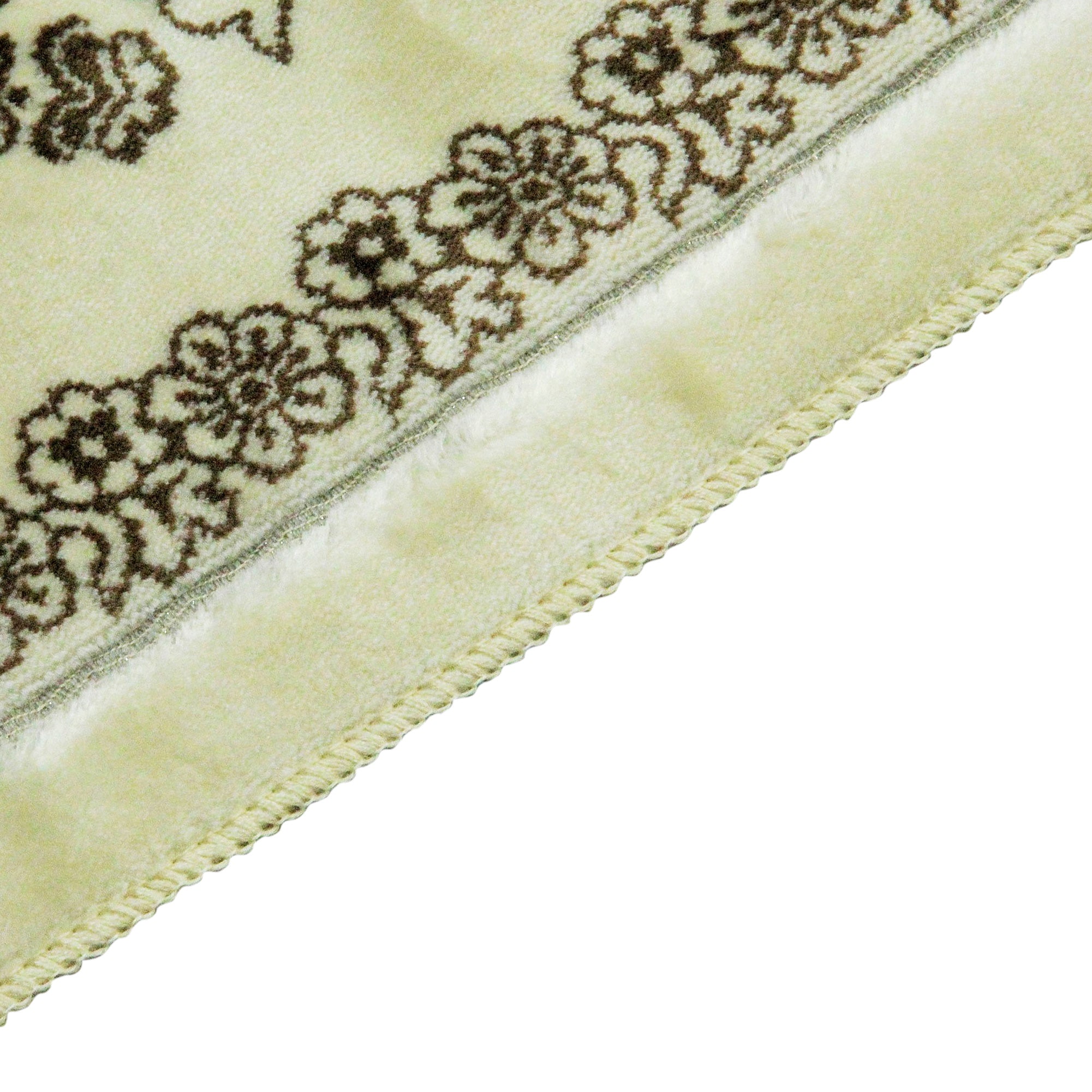 White and Brown Premium Soft Extra Wide Turkish Prayer Rug Sajada Silver Trim - Hijaz