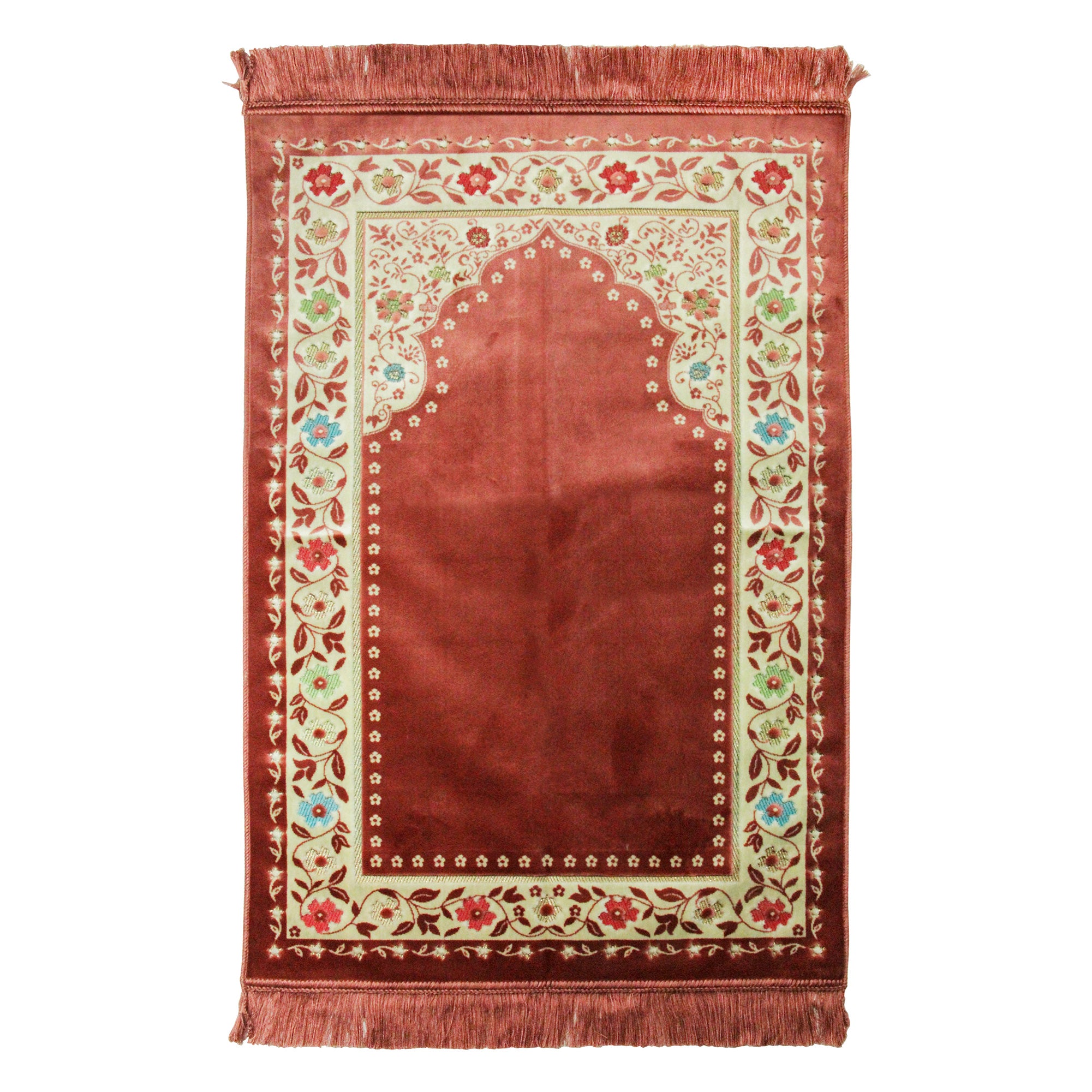 Dark Pink Floral Archway Border Soft Wide Authentic Turkish Prayer Rug Sajada - Hijaz