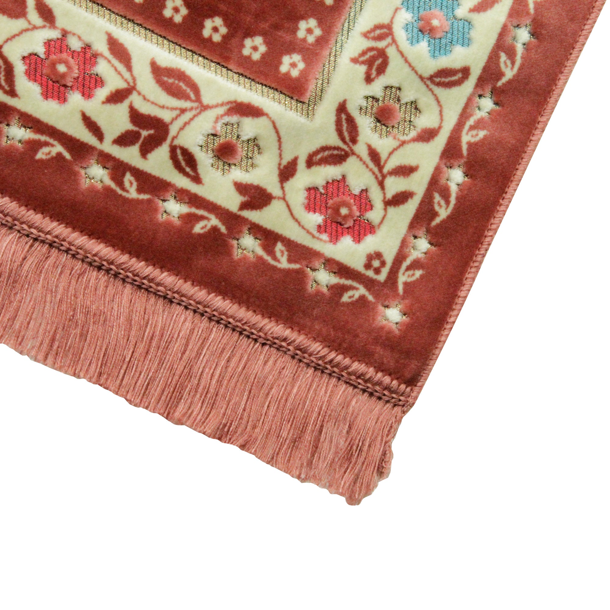 Dark Pink Floral Archway Border Soft Wide Authentic Turkish Prayer Rug Sajada - Hijaz