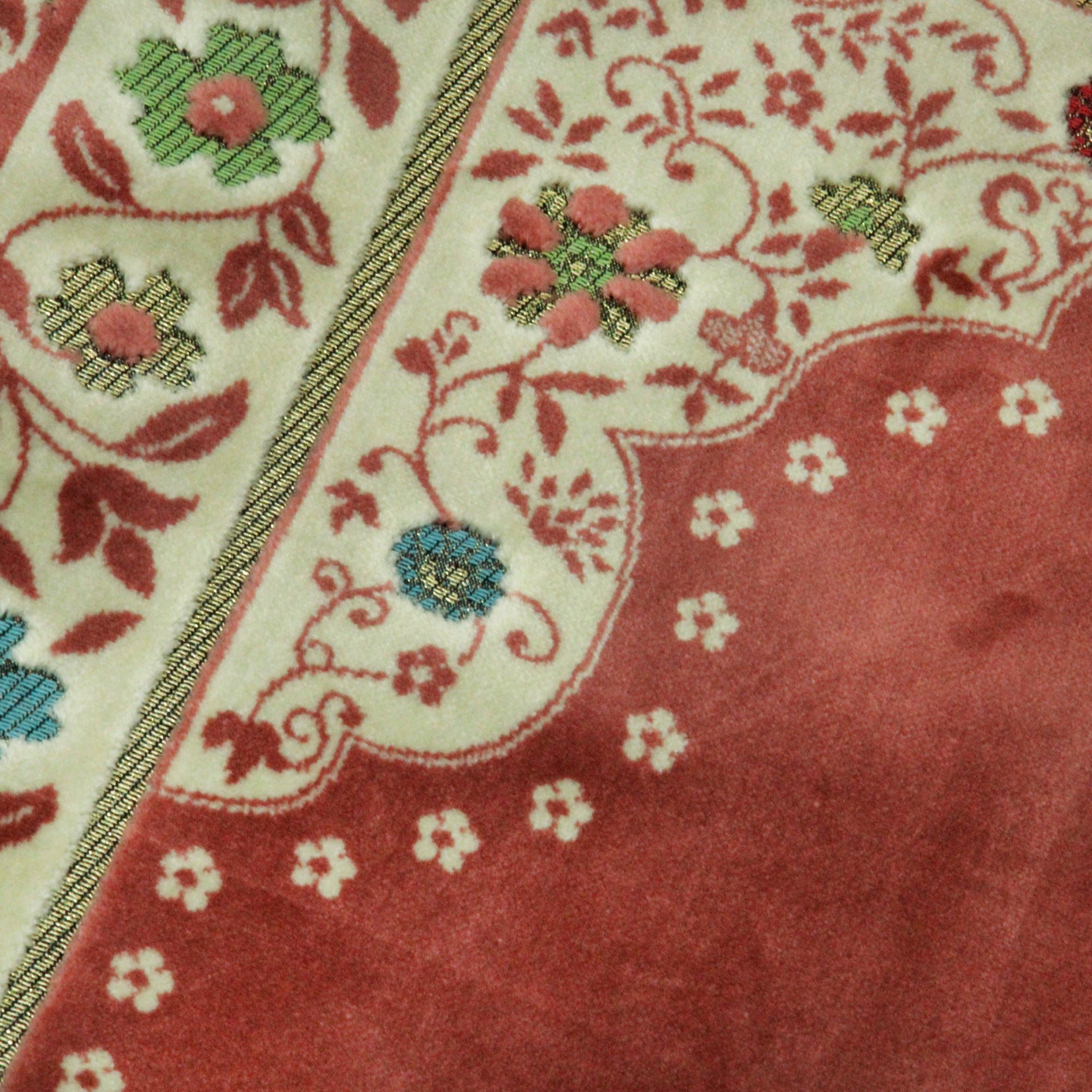 Dark Pink Floral Archway Border Soft Wide Authentic Turkish Prayer Rug Sajada - Hijaz