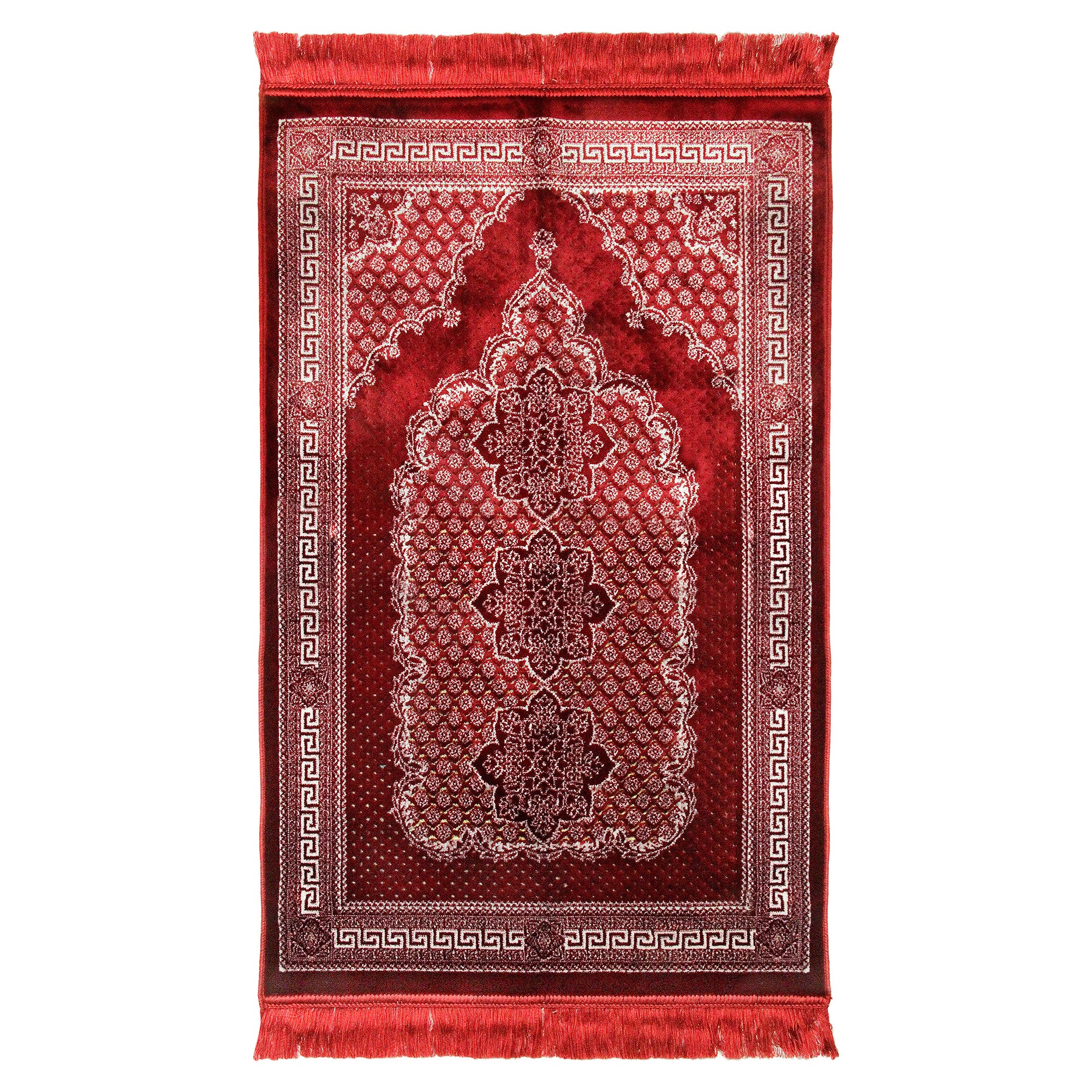 Red White Lotus Archway Border Authentic Turkish Prayer Rug Sajada - Hijaz