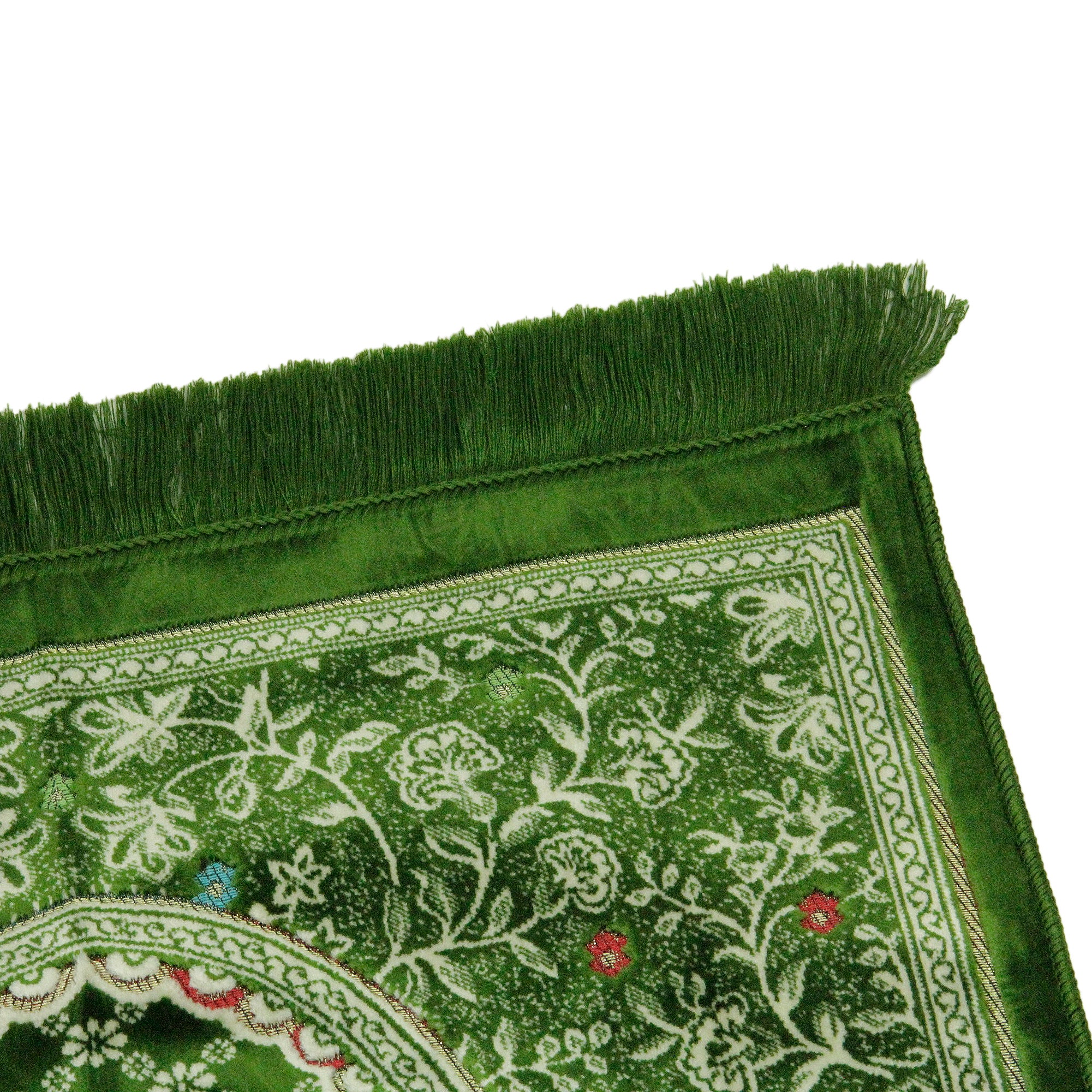 Green Intricate Archway Authenitc Turkish Prayer Rug Sajada Mat with Tassles - Hijaz