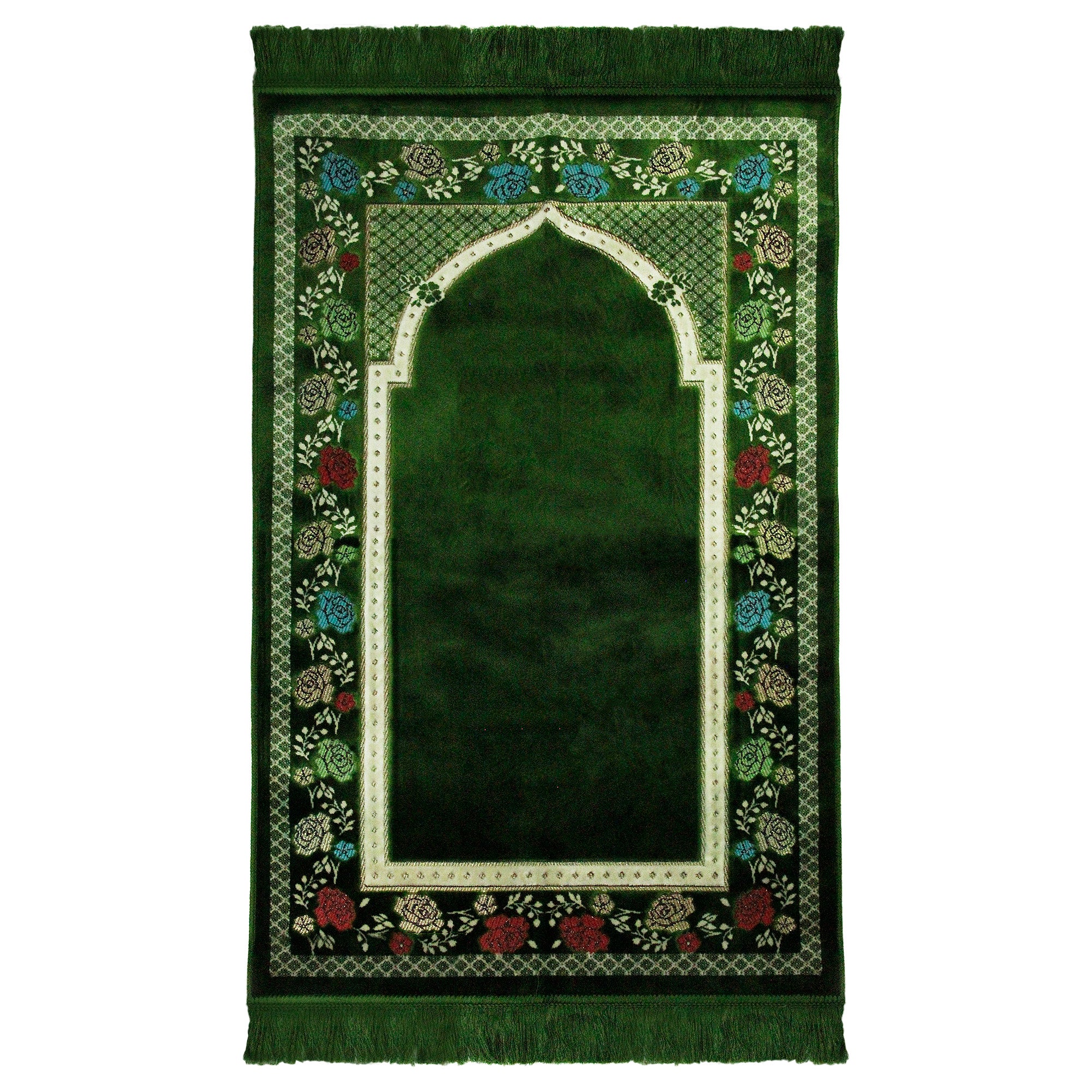 Green Multicolor Flower Border Authenitc Turkish Prayer Rug 2.4' x 3.5' Sajada Mat - Hijaz