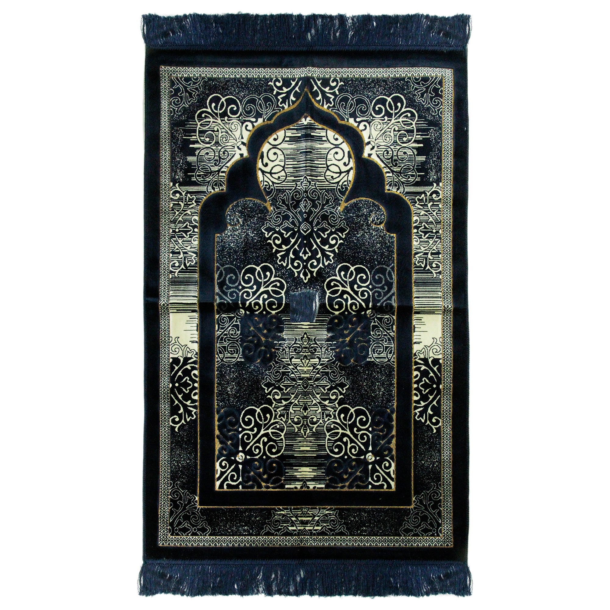 Steel Blue White Marblesque Authenitc Turkish Prayer Rug 2.5' x 3.5' Sajada Mat with Tassles - Hijaz