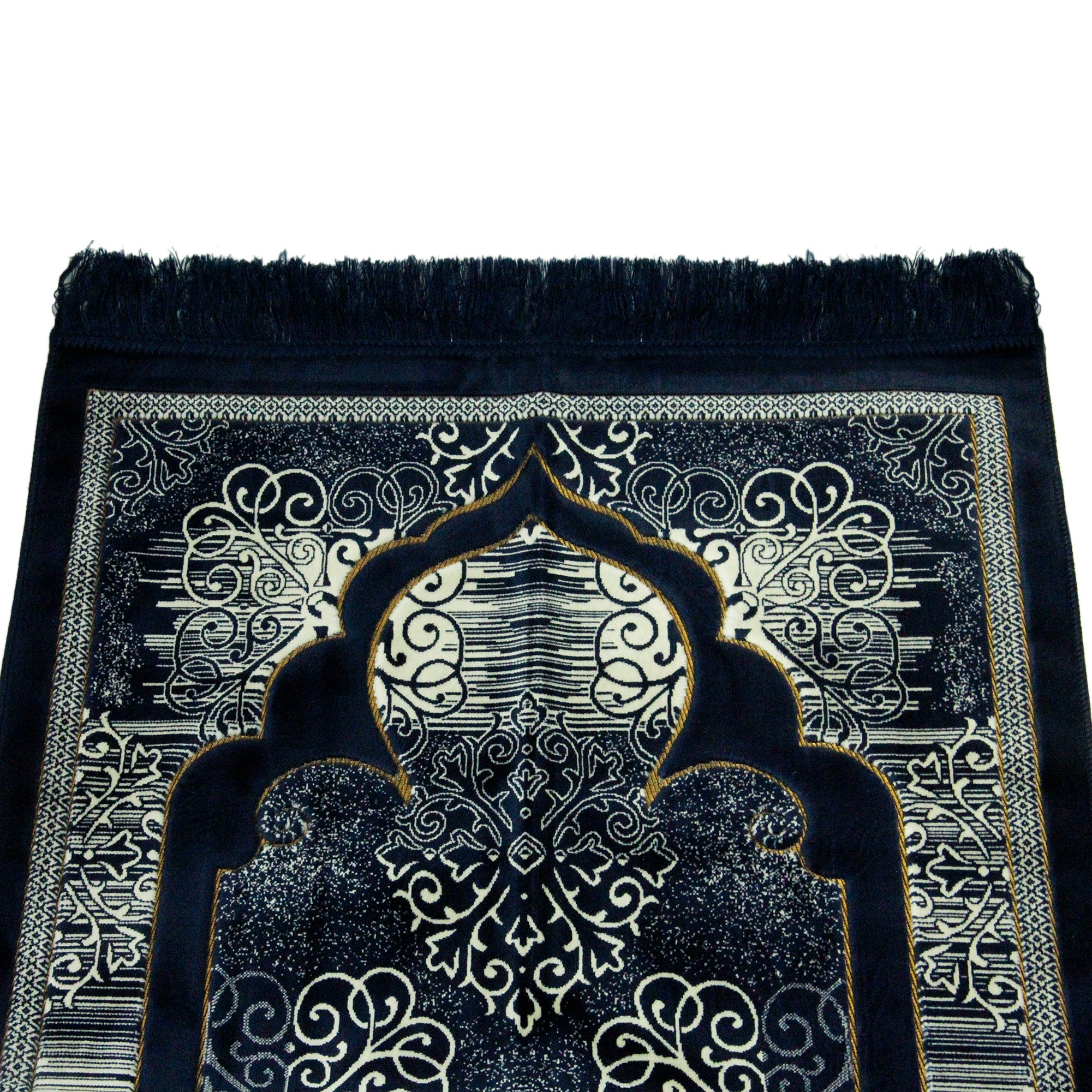 Steel Blue White Marblesque Authenitc Turkish Prayer Rug 2.5' x 3.5' Sajada Mat with Tassles - Hijaz
