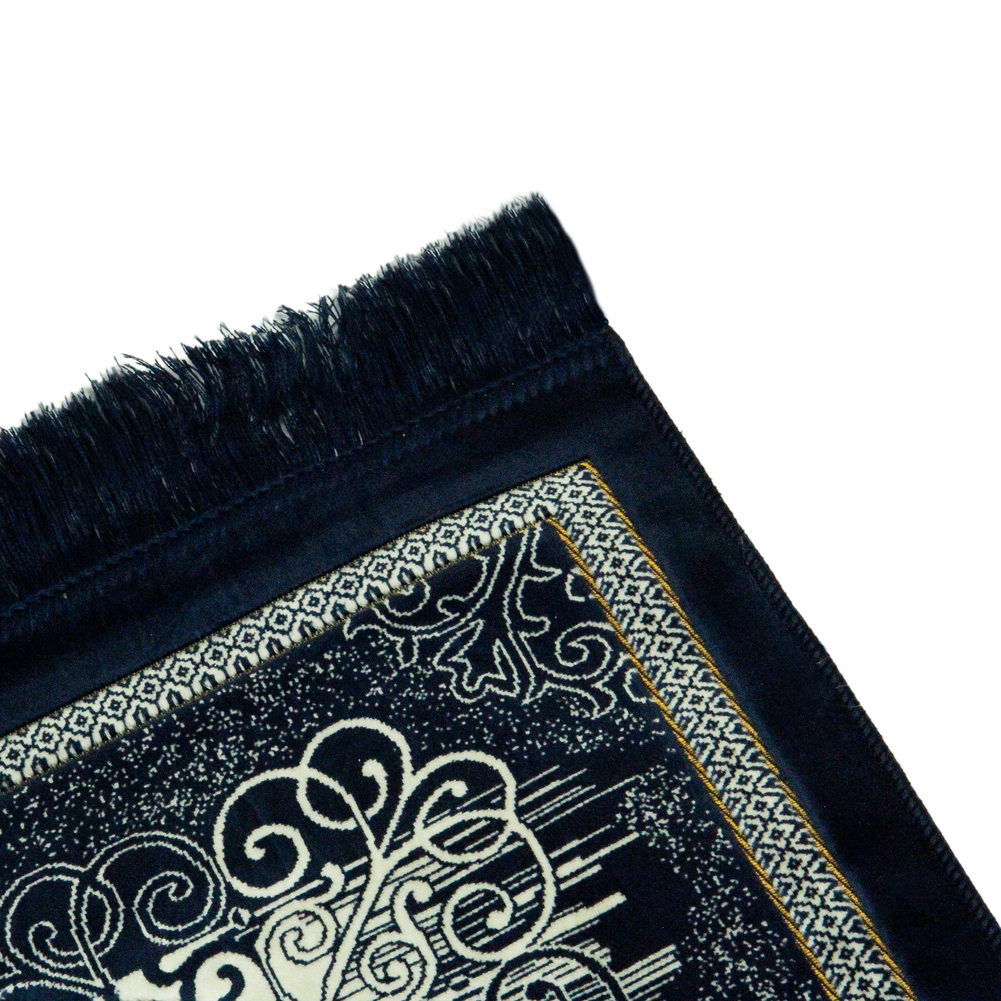 Steel Blue White Marblesque Authenitc Turkish Prayer Rug 2.5' x 3.5' Sajada Mat with Tassles - Hijaz