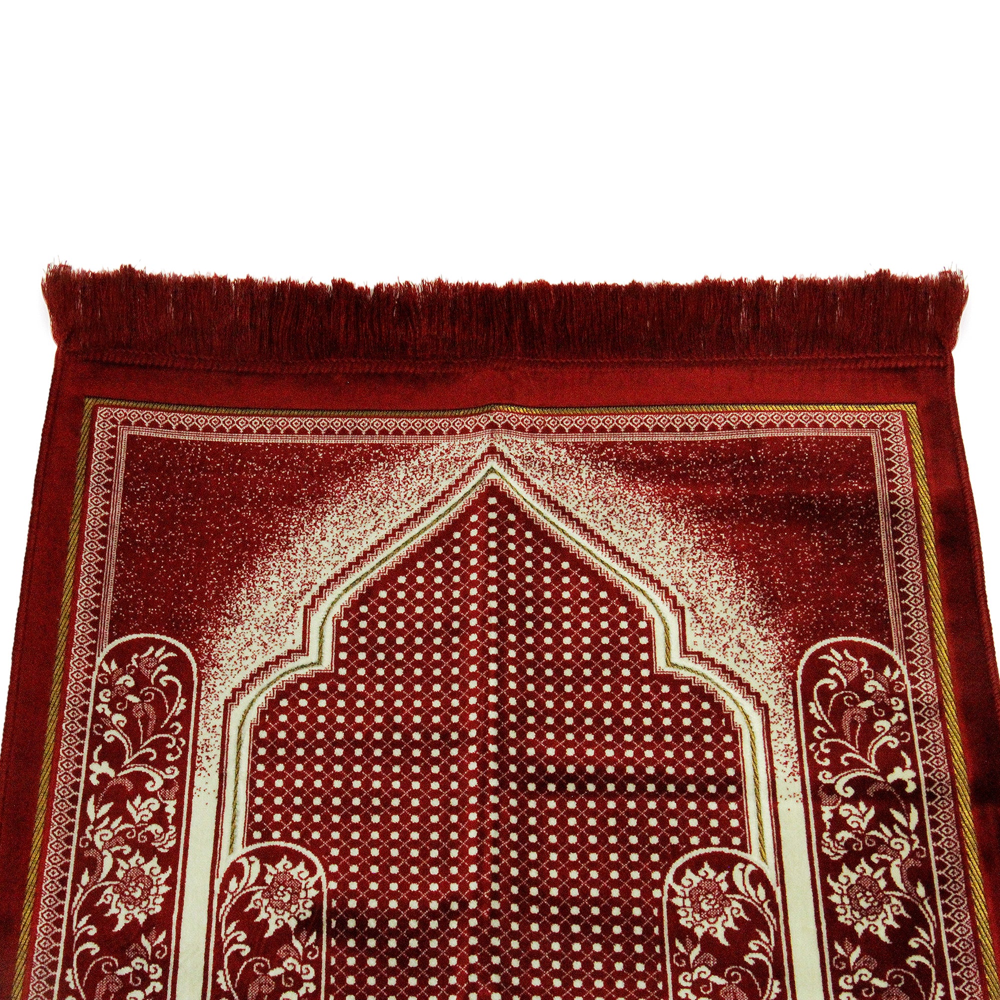 Red Jacquard Archway Authenitc Turkish Prayer Rug 2.5' x 3.5' Sajada Mat with Tassles - Hijaz