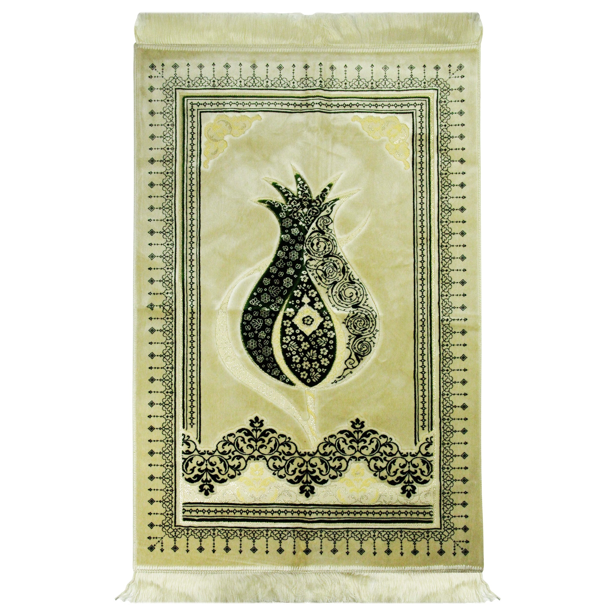 White and Green Premium Ultra Soft Authenitc Turkish Prayer Rug 2.5' x 3.5' Sajada Mat - Hijaz